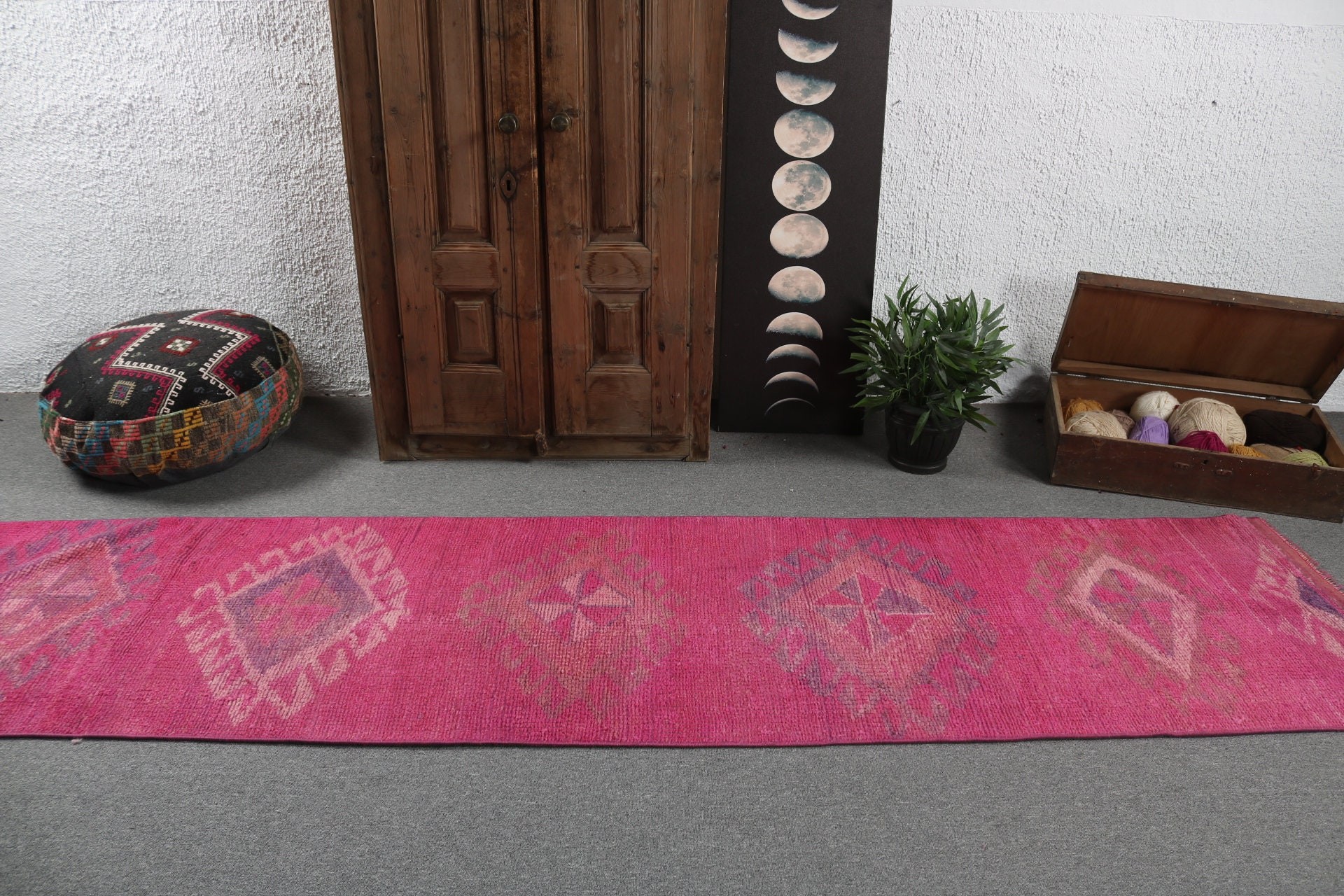 Ethnic Rug, Boho Rugs, Rugs for Stair, Vintage Rugs, Turkish Rugs, Pink Oushak Rugs, 2.5x10.9 ft Runner Rug, Vintage Runner Rug, Oushak Rug