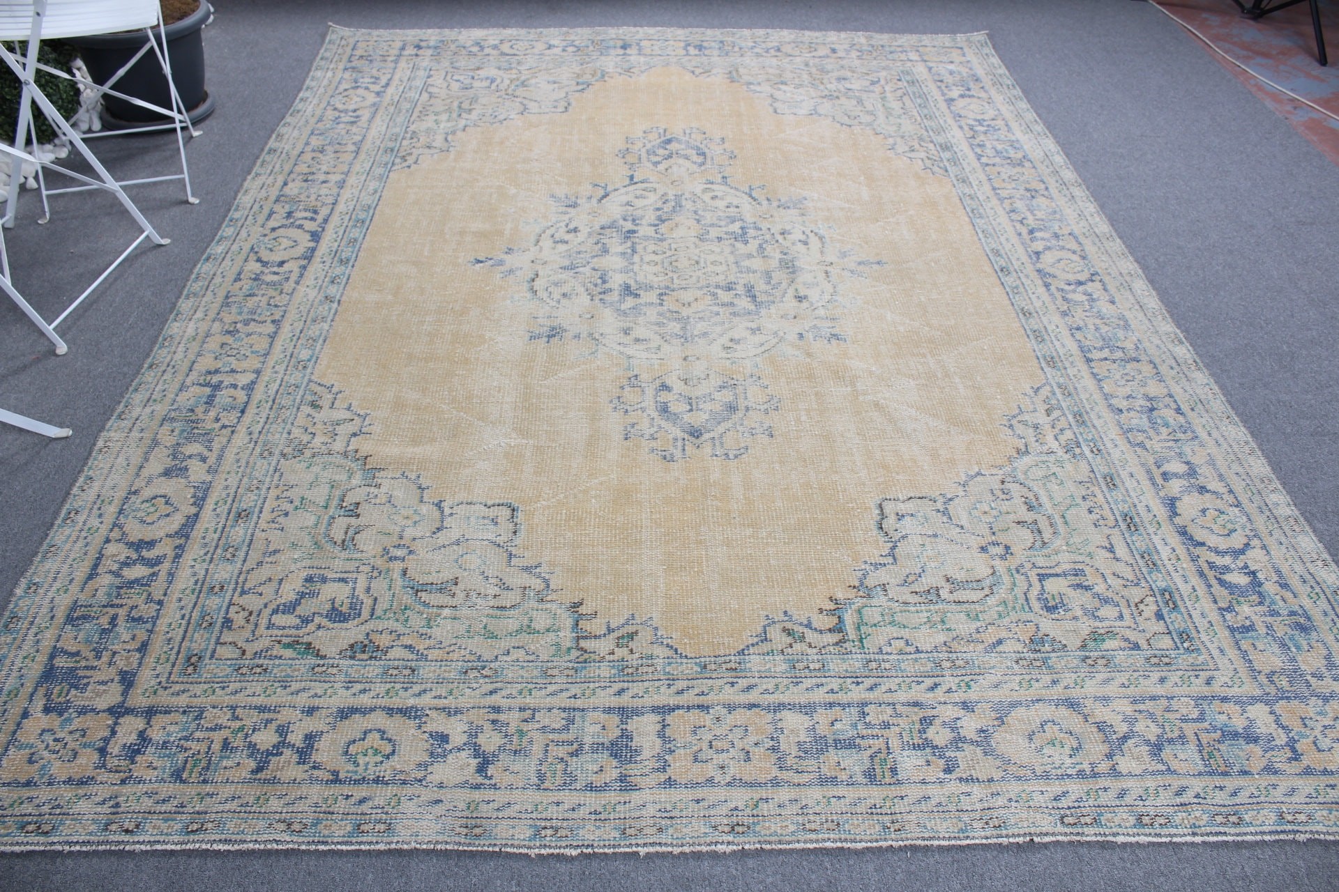 Salon Halısı, Anadolu Halısı, Yemek Odası Halıları, Soluk Halı, Türk Halısı, Vintage Halılar, 7.4x9.8 ft Büyük Boy Halılar, Sarı Yün Halı, Ev Dekorasyonu Halısı