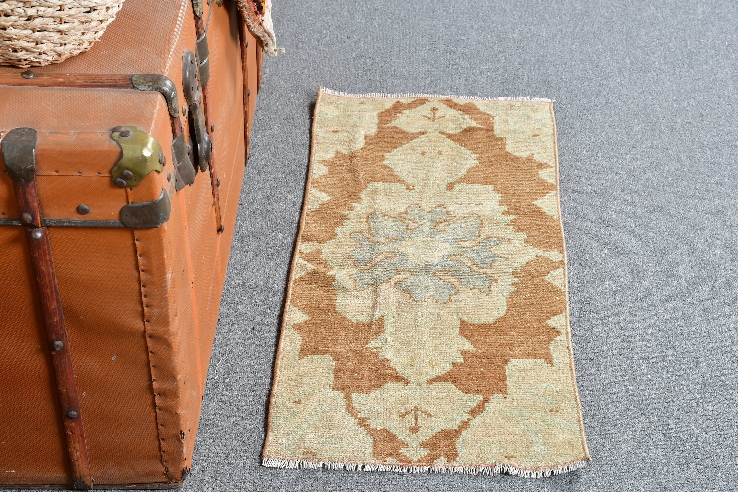 Brown Home Decor Rug, Turkish Rug, Art Rug, Oriental Rug, Vintage Rug, Bathroom Rug, 1.3x2.7 ft Small Rug, Turkey Rug, Cool Rug, Bath Rug