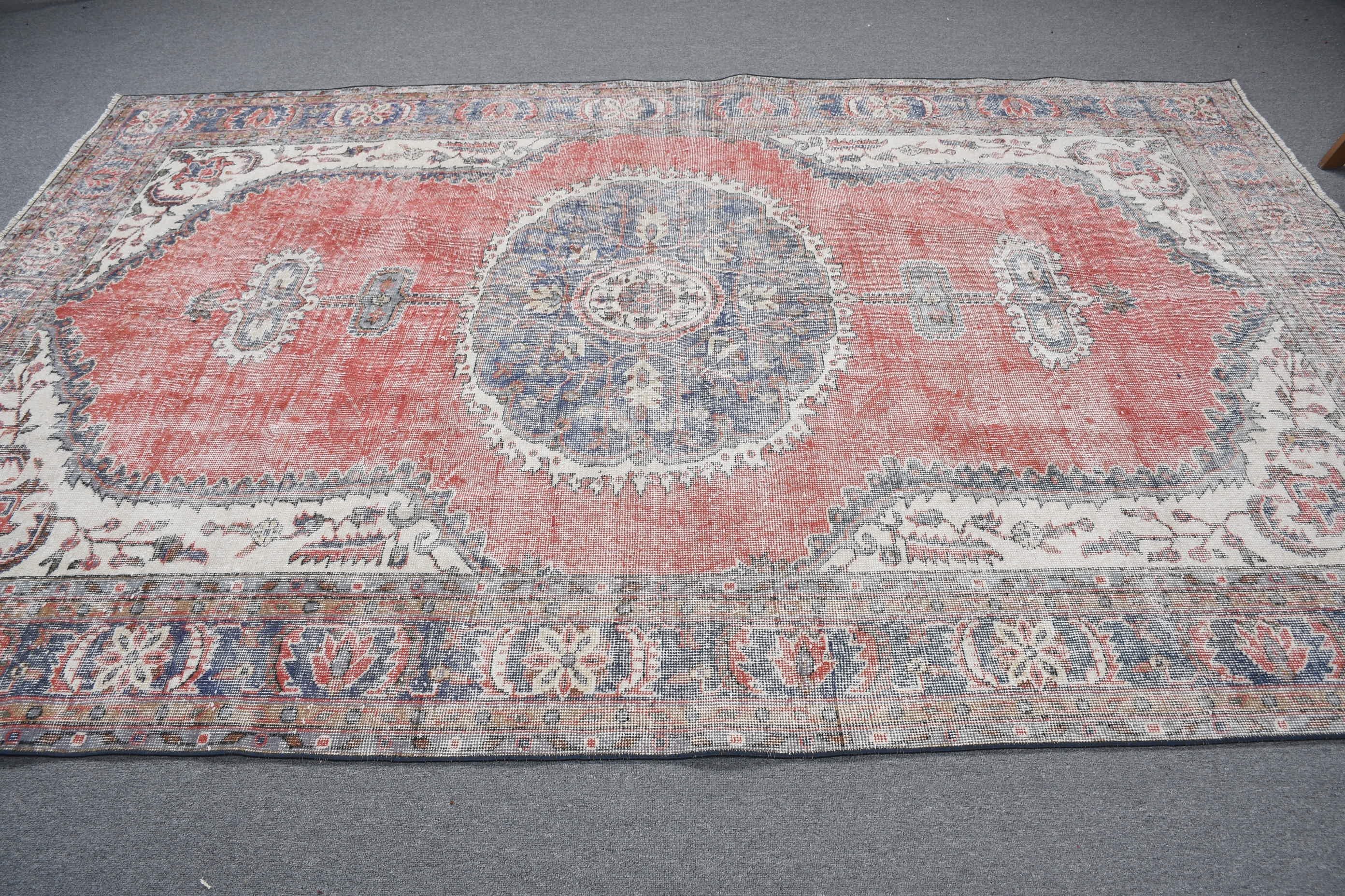 Salon Rugs, Vintage Rug, Turkish Rug, 6.6x10.1 ft Large Rug, Rugs for Living Room, Red Floor Rug, Wool Rug, Living Room Rug, Floor Rug