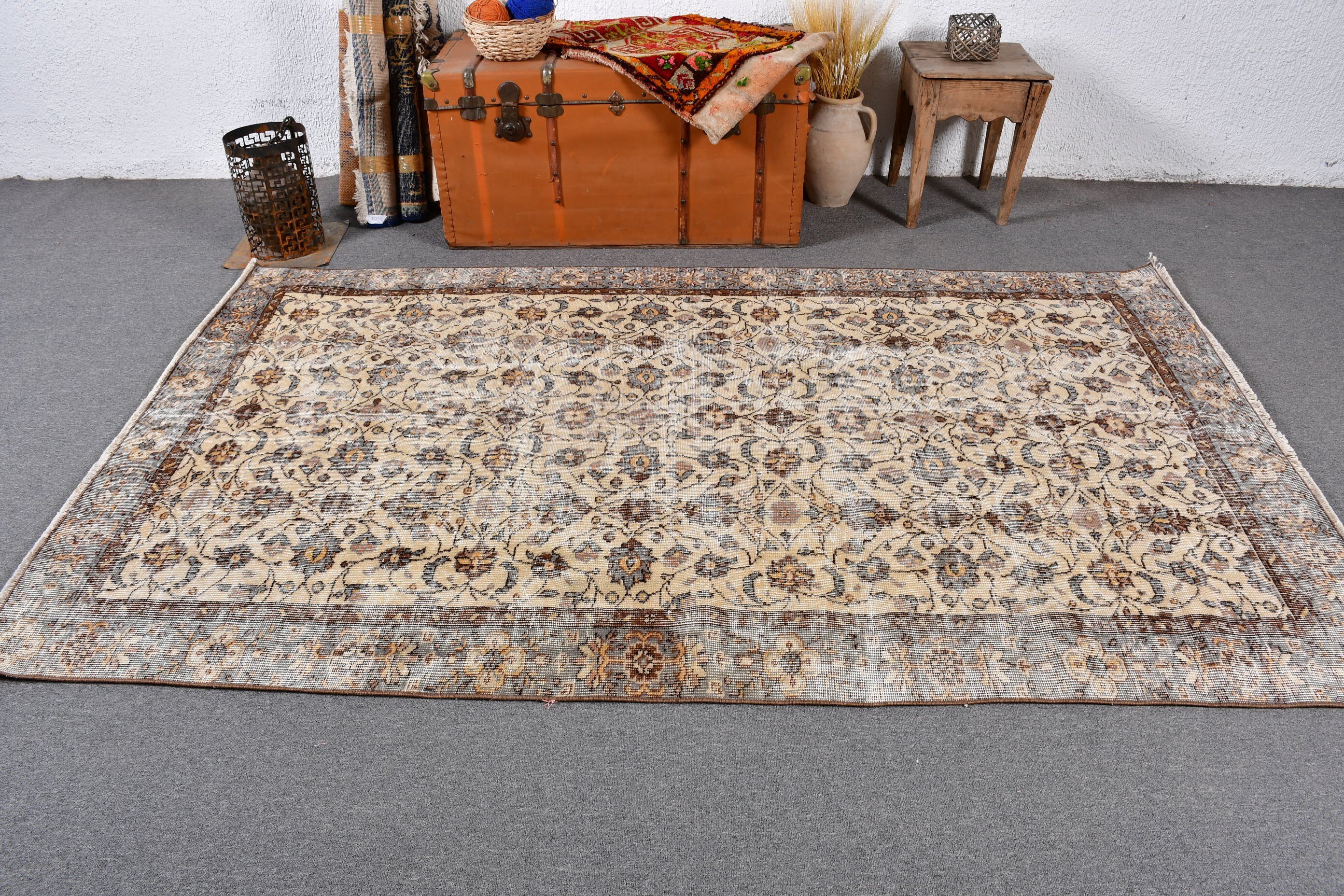 Turkish Rug, Beige Oriental Rug, Luxury Rug, Vintage Rugs, Anatolian Rugs, Aesthetic Rug, Bedroom Rugs, 4.9x7.9 ft Area Rug, Kitchen Rug