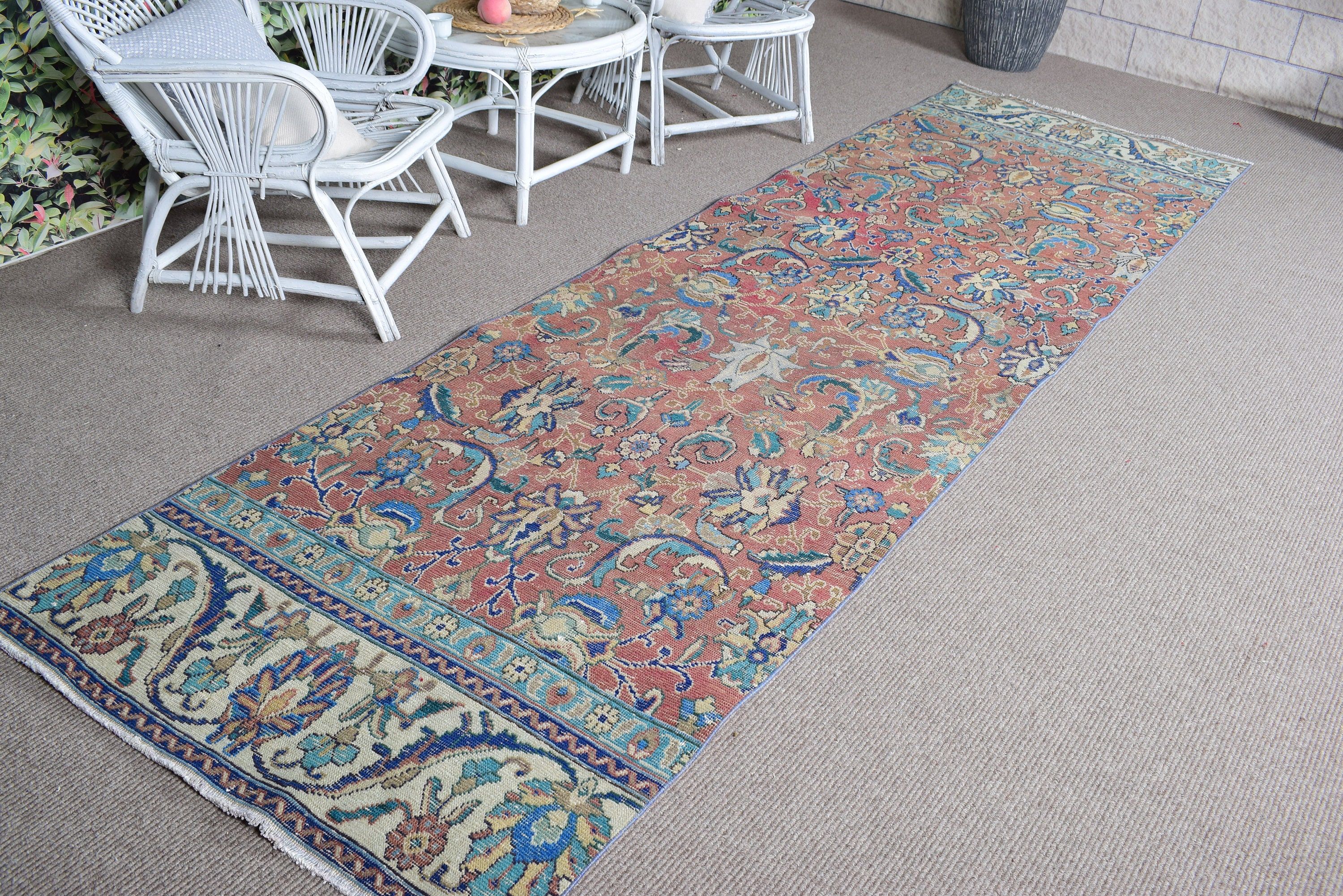 Kahverengi Lüks Halılar, Vintage Halı, Mutfak Halıları, Antika Halılar, Uzun Koşucu Halıları, 3.4x12.1 ft Runner Halısı, Türk Halıları, Vintage Runner Halısı