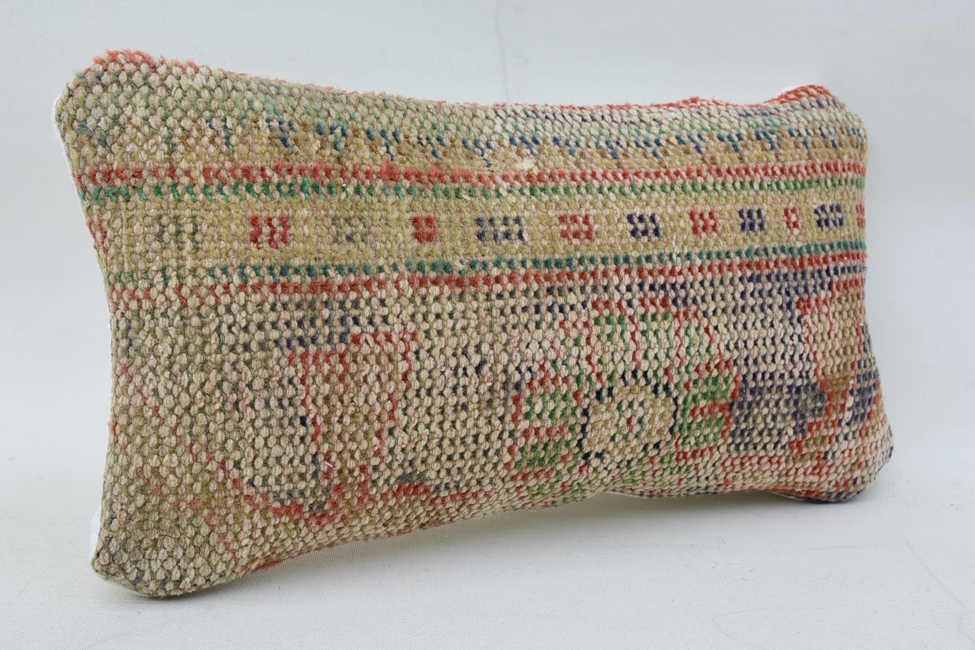 Kilim Pillow, Vintage Kilim Throw Pillow, Oriental Pillow Case, 8"x16" Beige Cushion Case, Turkish Corner Cushion, Pillow for Sofa