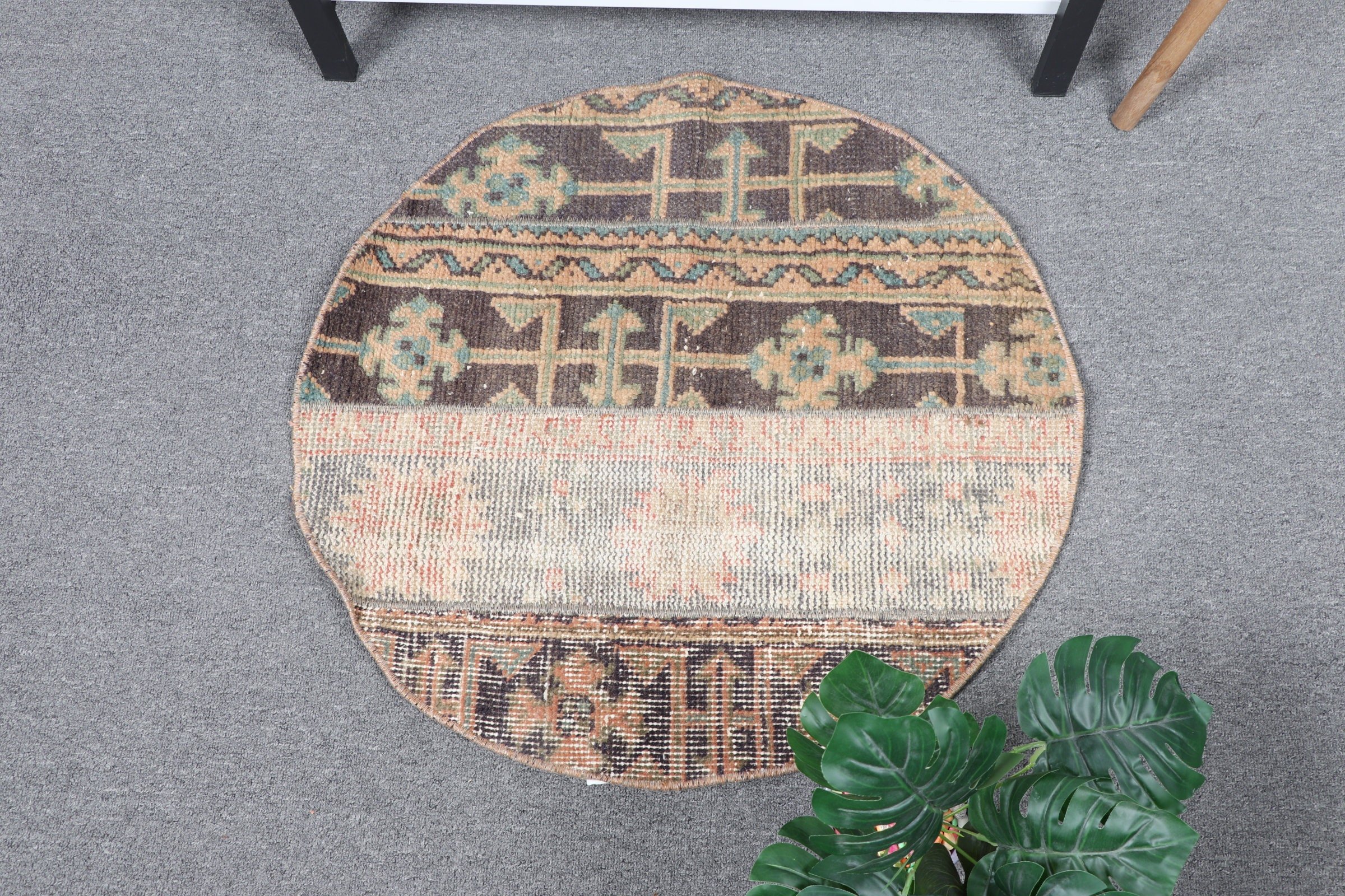 Vintage Rugs, 2.2x2.2 ft Small Rug, Kitchen Rugs, Antique Rug, Brown Cool Rug, Designer Rug, Bathroom Rugs, Wall Hanging Rugs, Turkish Rugs