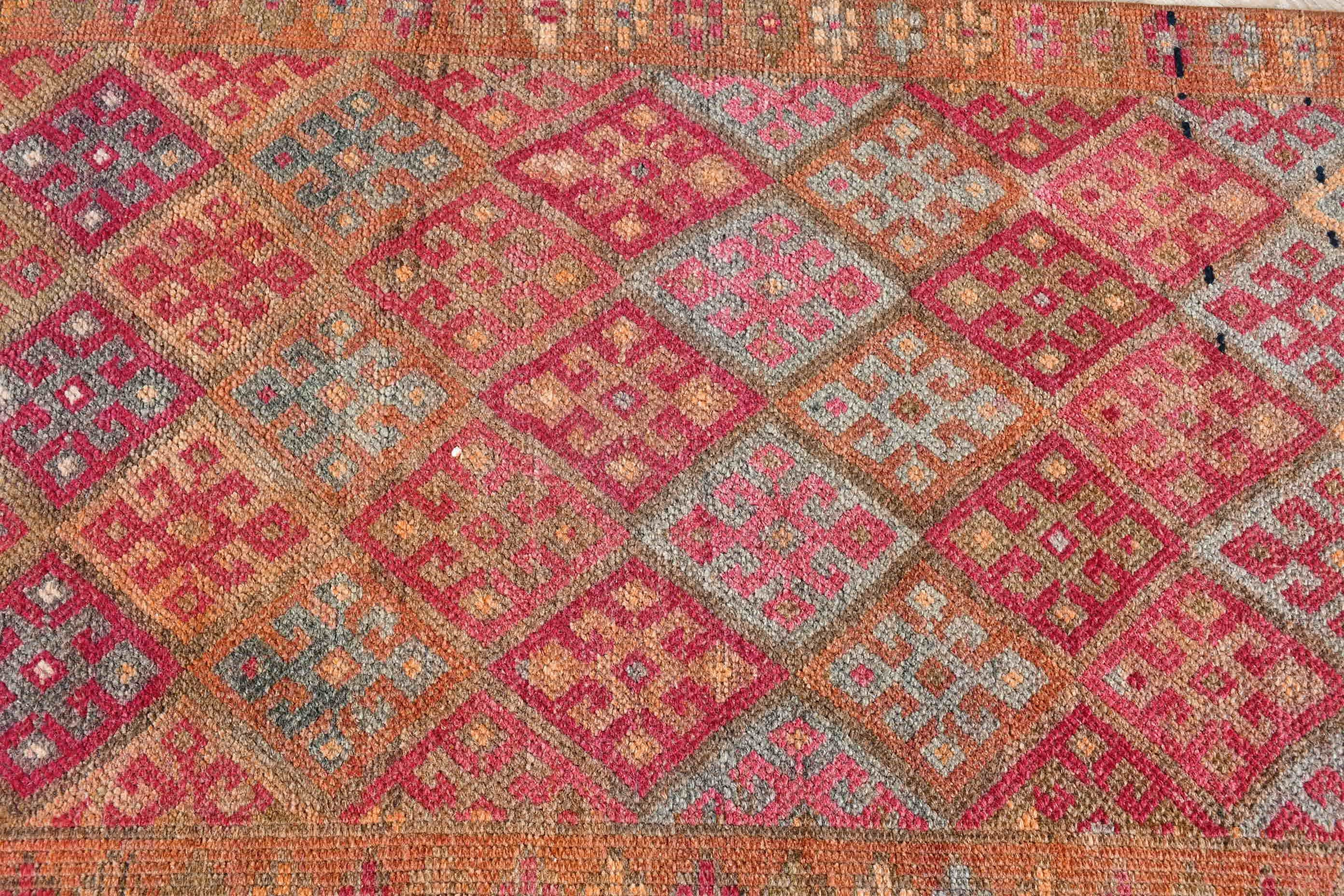 Vintage Rug, Rugs for Kitchen, Wool Rug, Kitchen Rugs, Floor Rug, 2.6x13.1 ft Runner Rugs, Oushak Rugs, Brown Home Decor Rugs, Turkish Rug