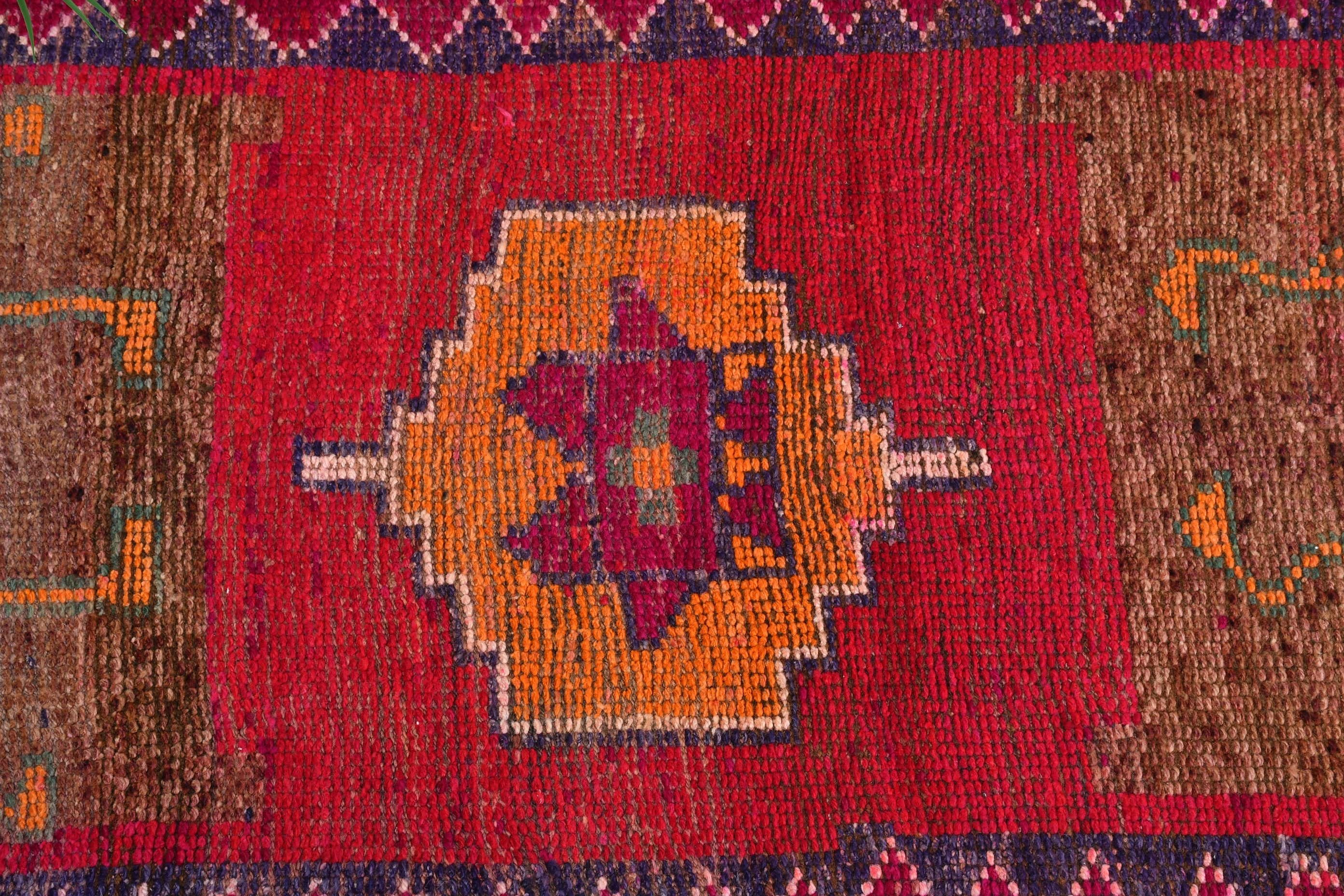 Pembe Oryantal Halılar, Türk Halısı, Eklektik Halı, Koridor Halısı, Yün Halı, Koridor Halıları, 3.1x97.8 ft Runner Halısı, Vintage Halılar
