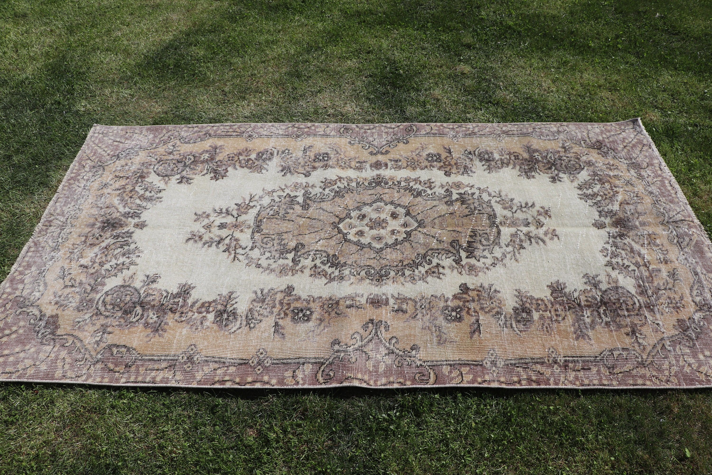 Oushak Bölge Halıları, Türk Halısı, Fas Halıları, Yatak Odası Halıları, Boho Halıları, Vintage Halılar, Yatak Odası Halısı, 3,8x7 ft Alan Halıları, Bej Lüks Halı