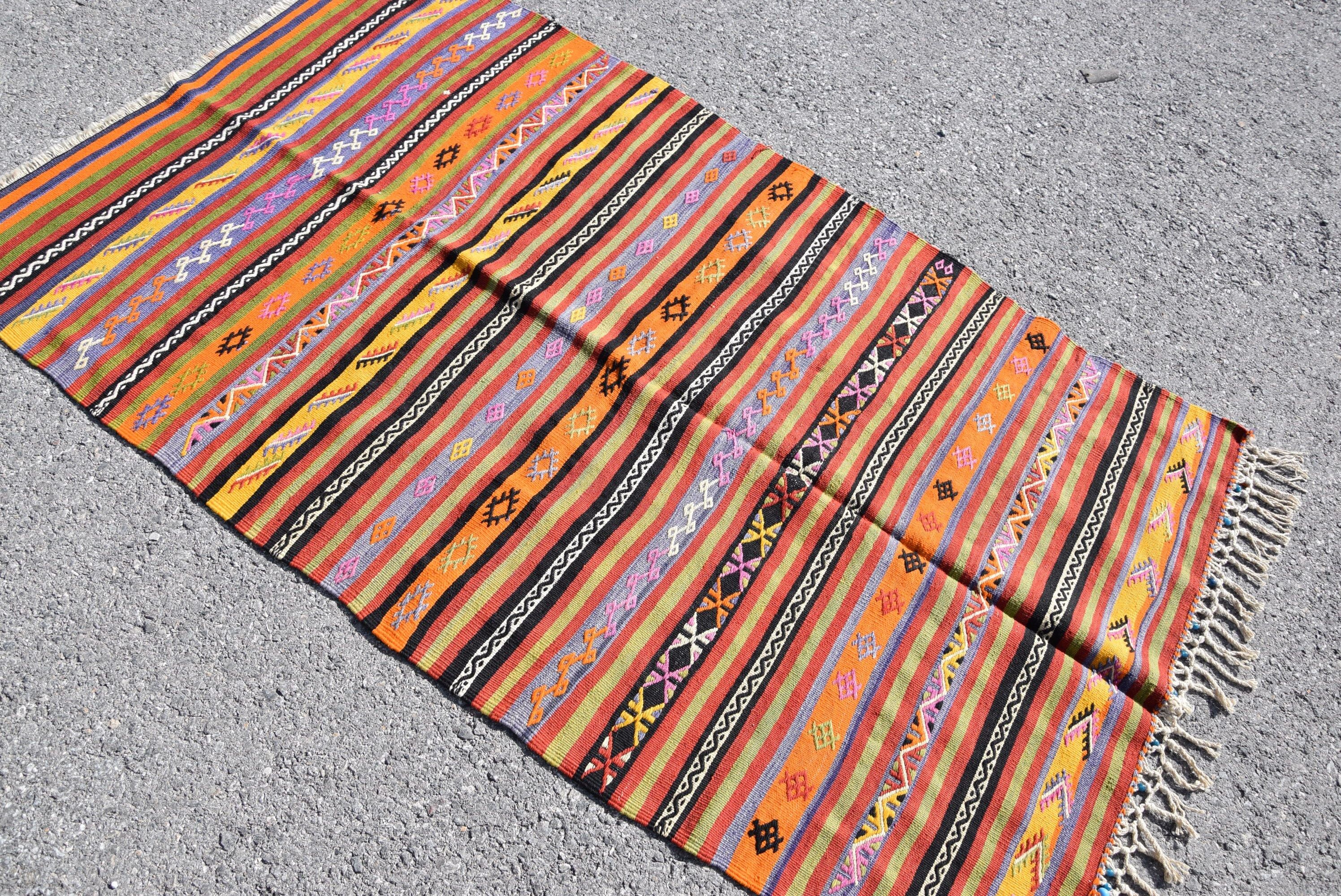 Türk Halıları, 3.5x6 ft Accent Halı, Mutfak Halısı, Kilim, Ev Dekor Halısı, Turuncu Ev Dekor Halıları, Vintage Halı, Fas Halıları, Giriş Halısı