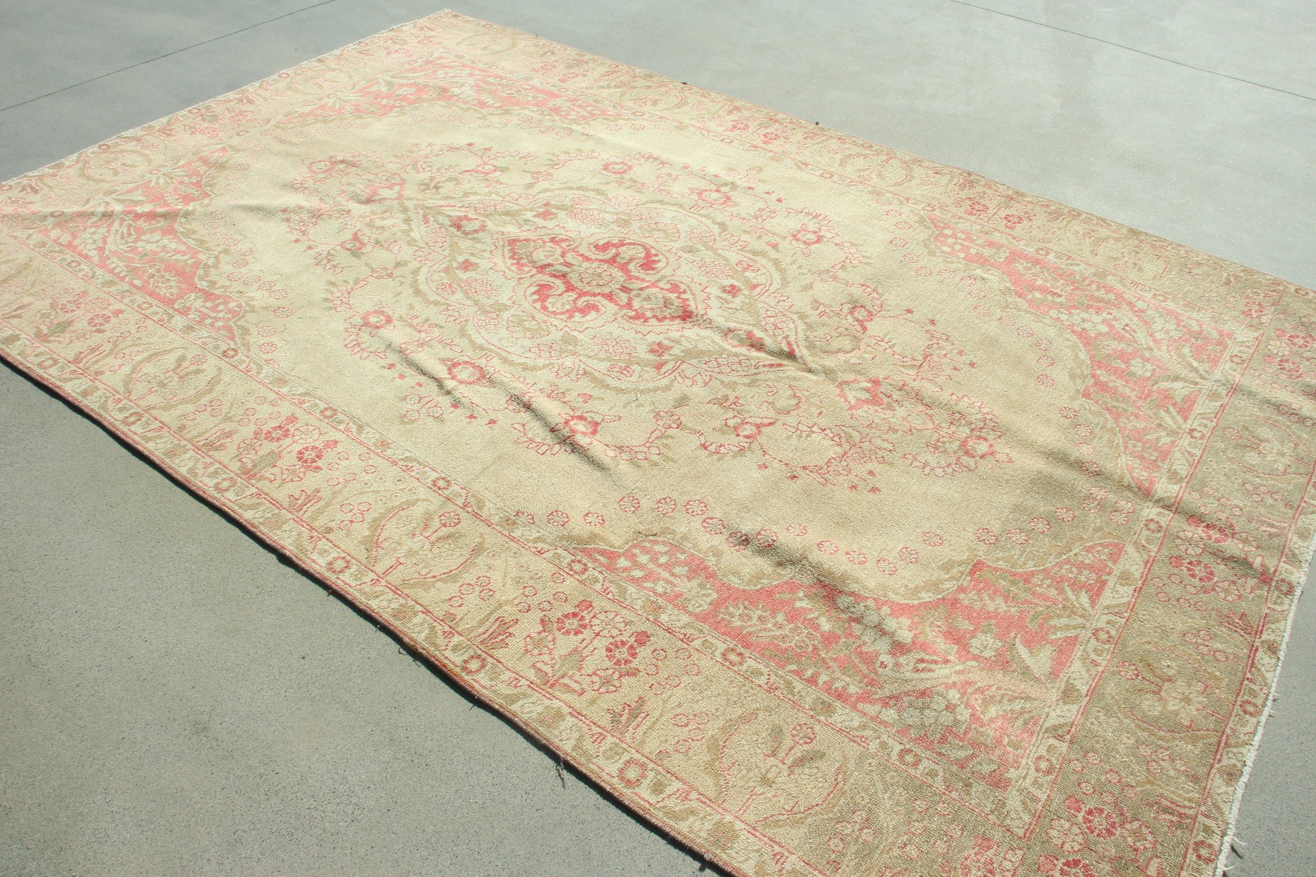 Large Boho Rug, Vintage Rugs, Pink Anatolian Rugs, Turkish Rug, Large Vintage Rugs, Oriental Rugs, Moroccan Rug, 6.5x9.9 ft Large Rug