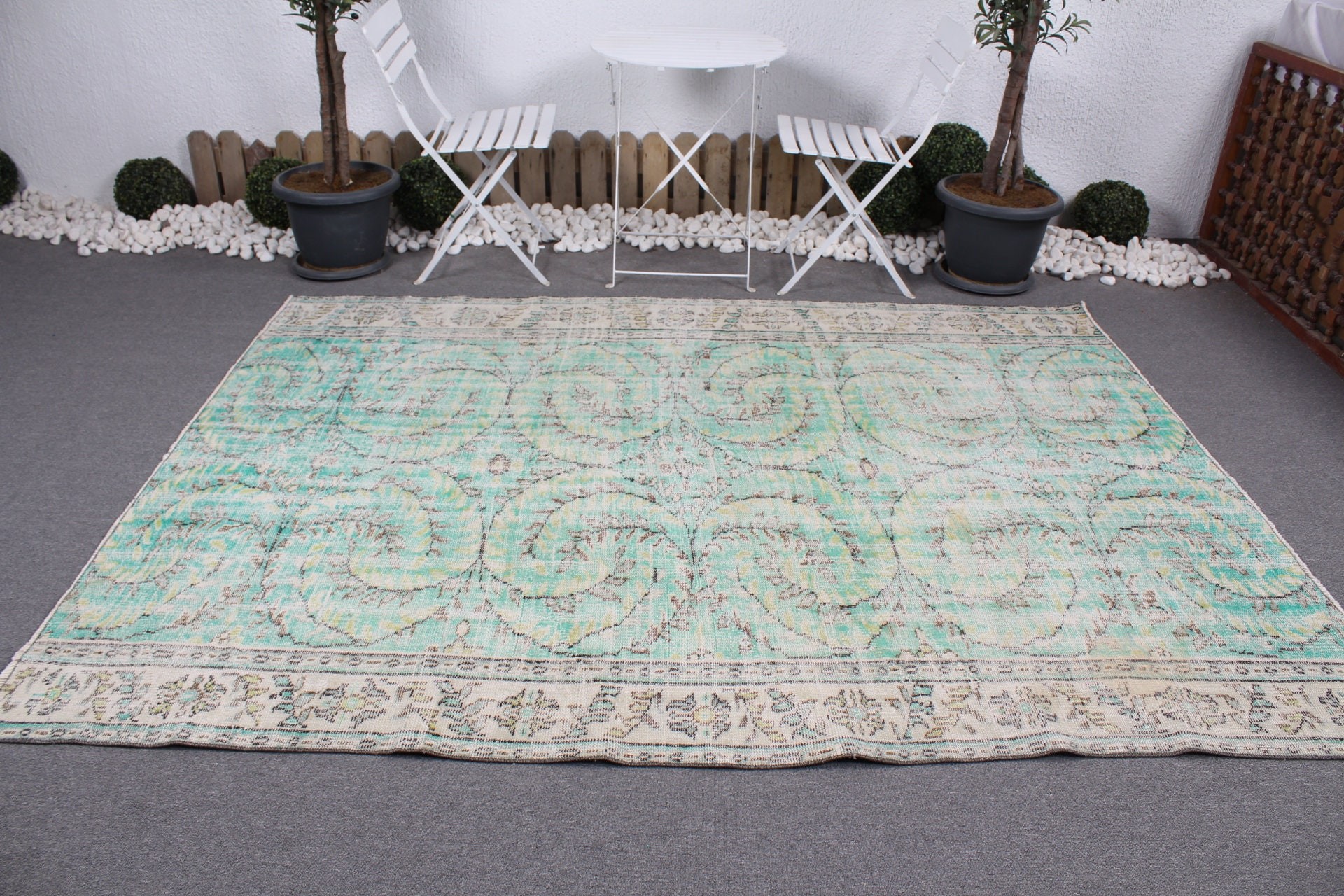 Distressed Rugs, Turkish Rug, Vintage Rug, Dining Room Rugs, Bedroom Rug, 6.2x8.3 ft Large Rug, Kitchen Rug, Green Wool Rugs