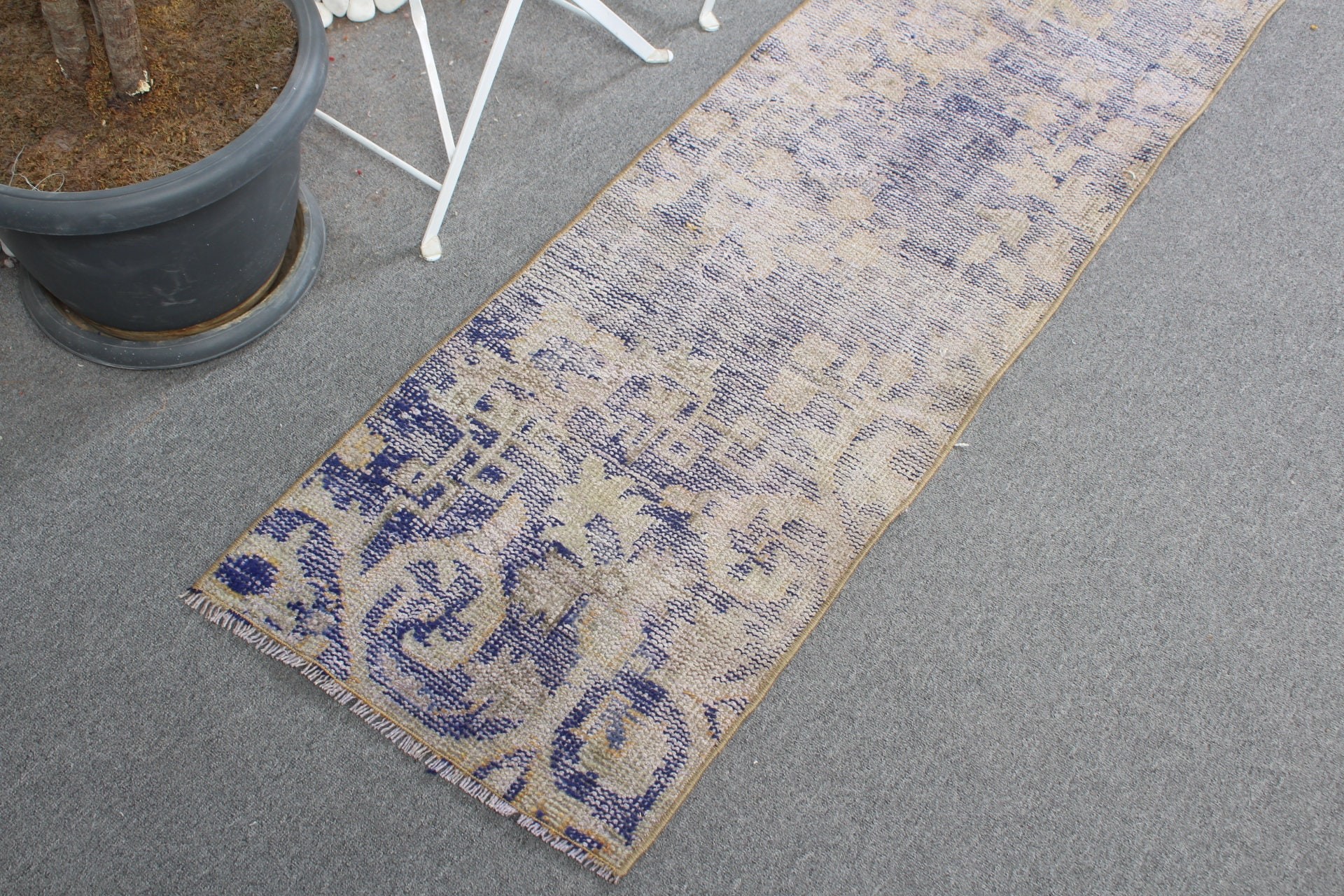 Oushak Rug, Corridor Rug, Vintage Rugs, Organic Rug, Hallway Rugs, Turkish Rug, Blue  1.6x8.5 ft Runner Rug, Moroccan Rugs