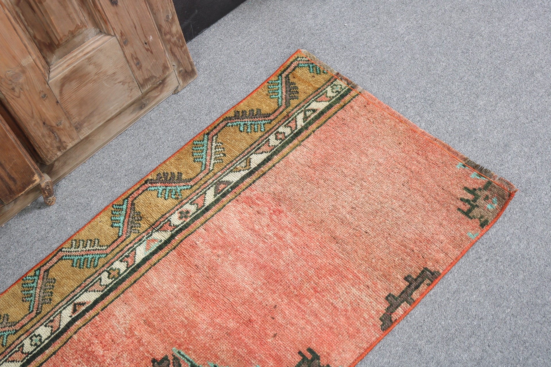 2x3,4 ft Küçük Halı, Paspas Halısı, Türk Halısı, El Dokuma Halıları, Boho Halısı, Vintage Halı, Turuncu Anadolu Halıları, Küçük Vintage Halısı, Oushak Halıları