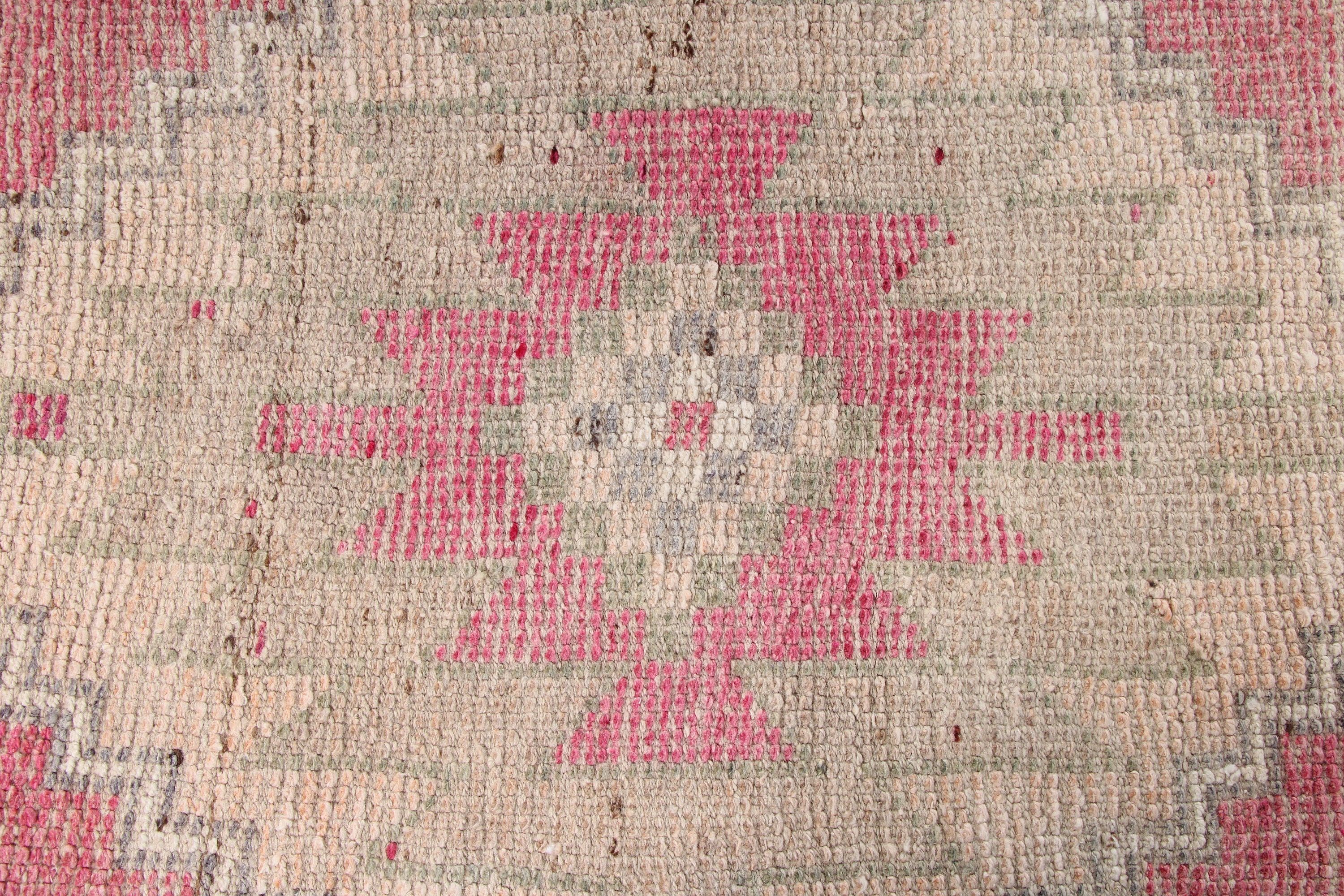 Kitchen Rugs, Stair Rug, Vintage Rugs, Boho Rug, Pink Oushak Rug, Anatolian Rugs, 3x10.4 ft Runner Rug, Turkish Rugs