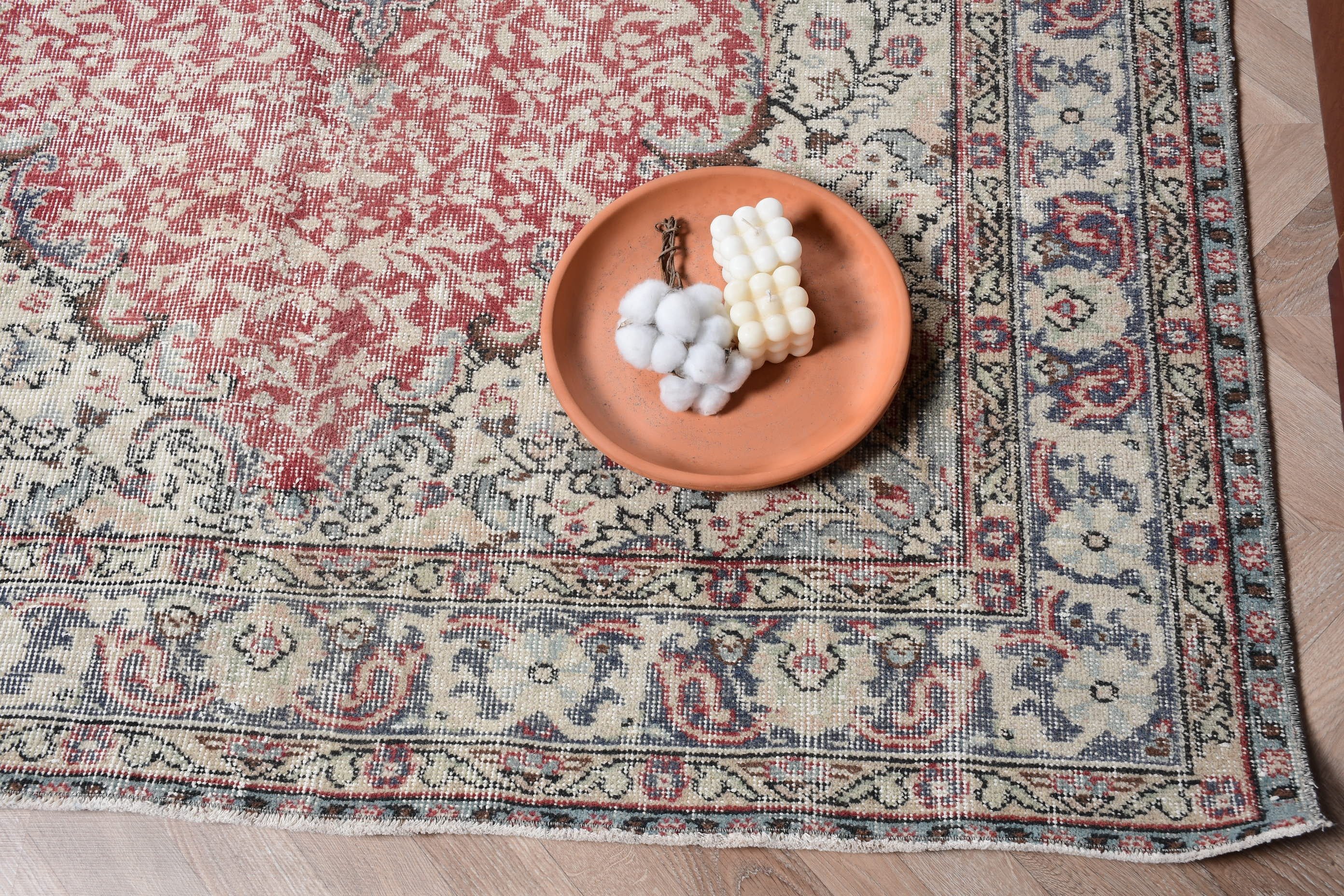 Wool Rug, Vintage Rugs, Salon Rugs, Floor Rug, Red  5.2x9.1 ft Large Rug, Rugs for Bedroom, Dining Room Rug, Turkish Rug