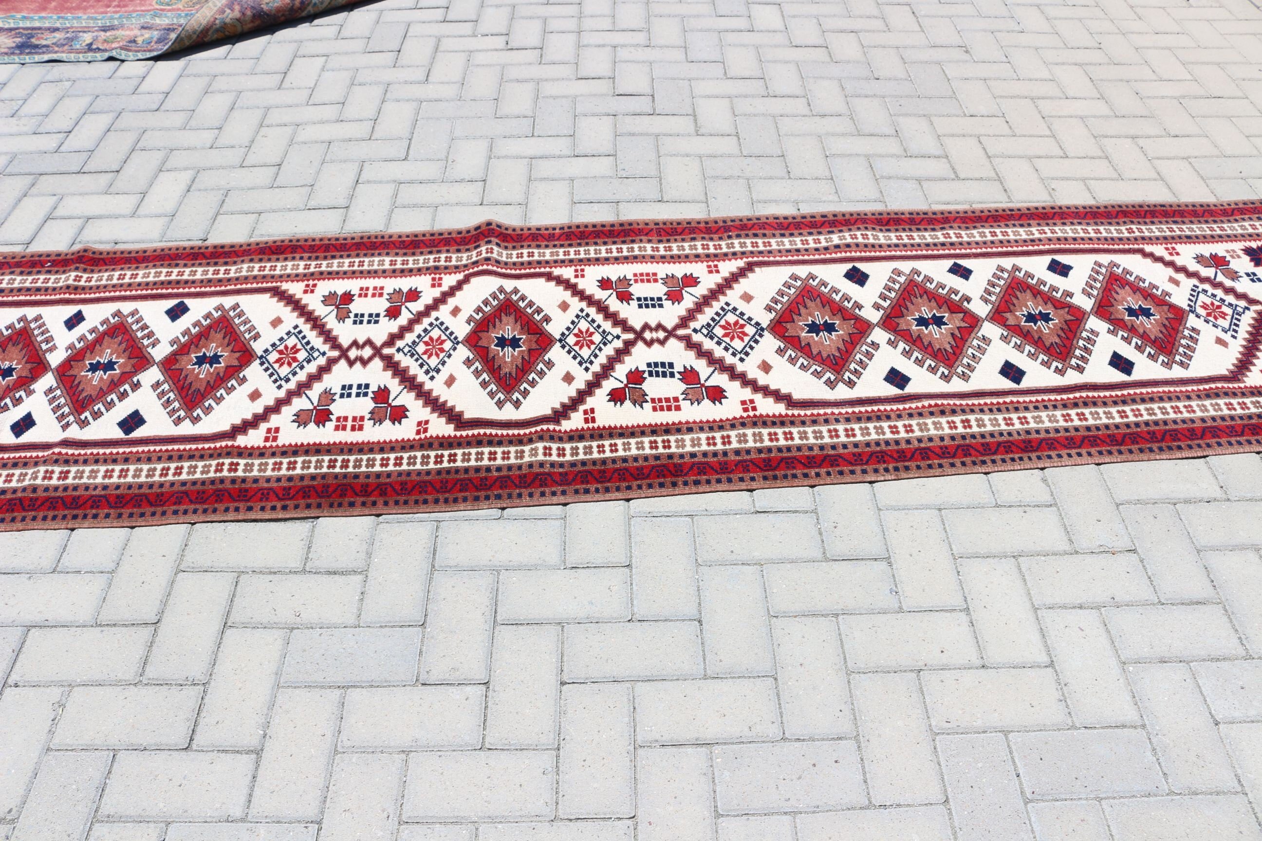 Koridor Halısı, 2.6x11.9 ft Runner Halısı, Soğuk Halı, Kırmızı Yün Halı, Türk Halıları, Runner Halıları, El Yapımı Halılar, Vintage Halı