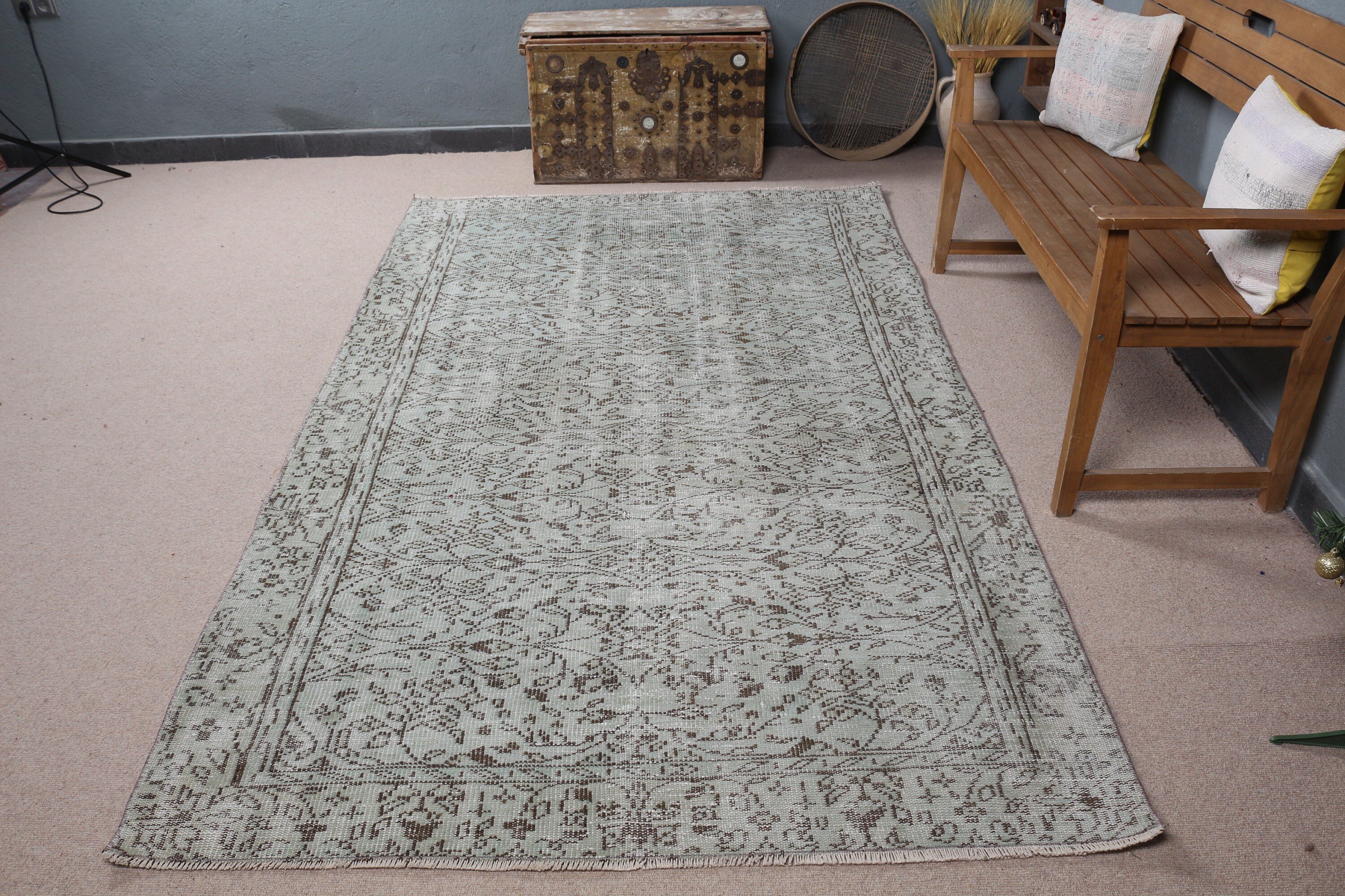 Turkish Rugs, Floor Rug, Vintage Rug, Living Room Rug, Retro Rugs, Bedroom Rug, Green Cool Rugs, 5.2x8.8 ft Large Rugs