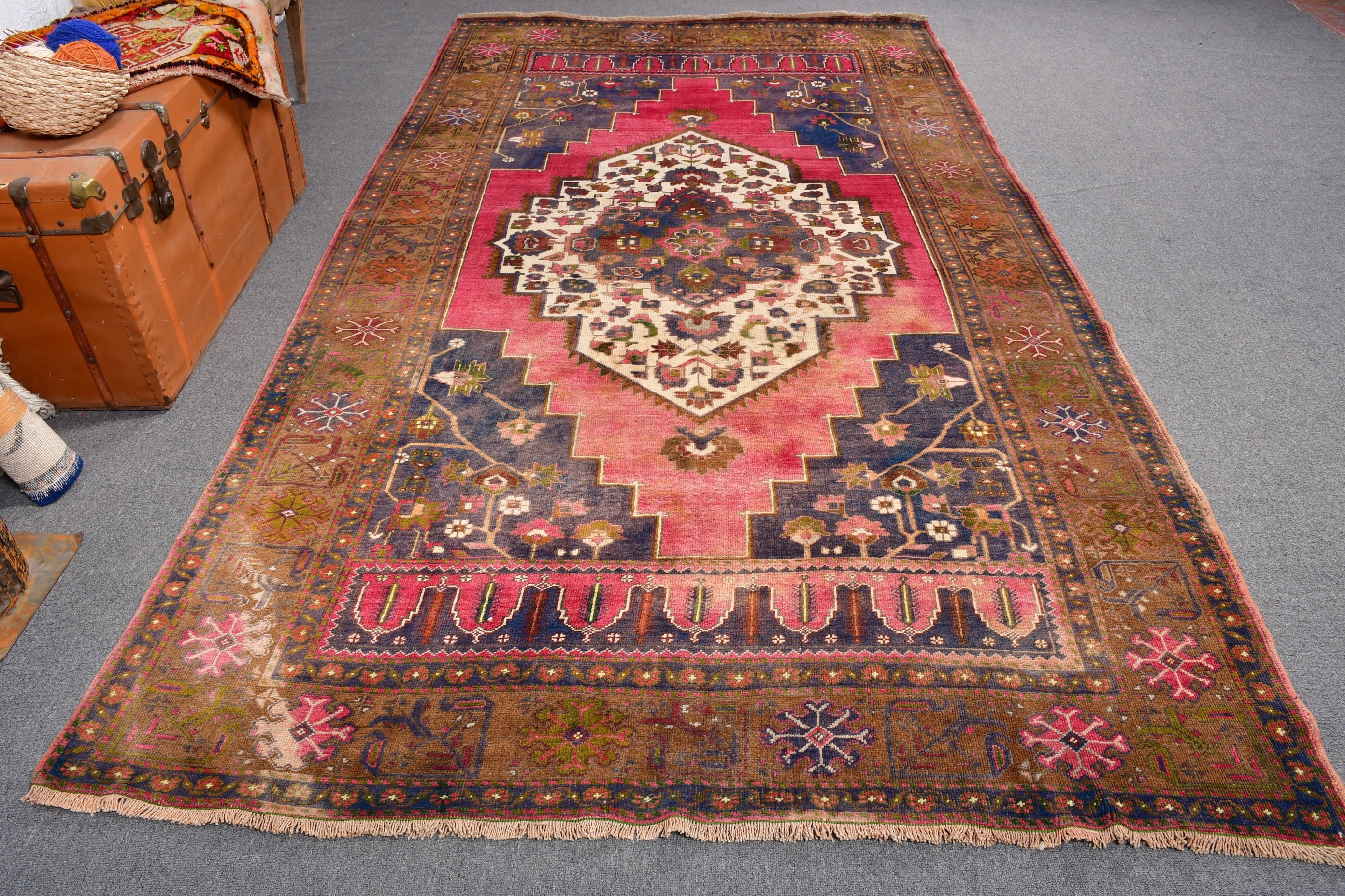 Lüks Halılar, Boho Halılar, Pembe Oushak Halılar, Yatak Odası Halıları, 5.7x10.4 ft Büyük Halı, Oturma Odası Halıları, Türk Halıları, Anadolu Halıları, Vintage Halılar