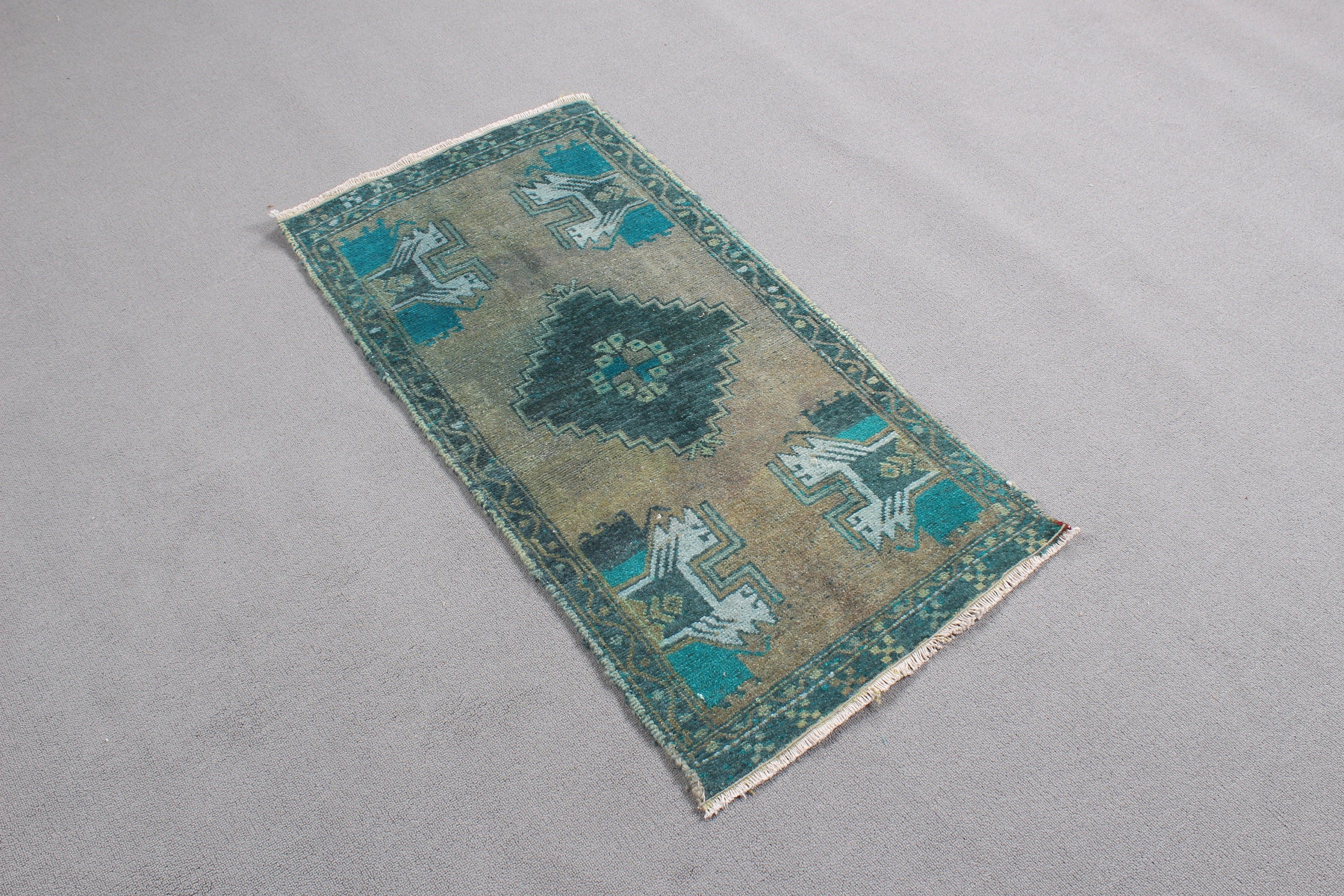 Turkish Rugs, Vintage Rug, Oushak Rug, Car Mat Rugs, Green Anatolian Rug, Aesthetic Rug, Small Boho Rug, 1.7x3.5 ft Small Rug, Bedroom Rugs