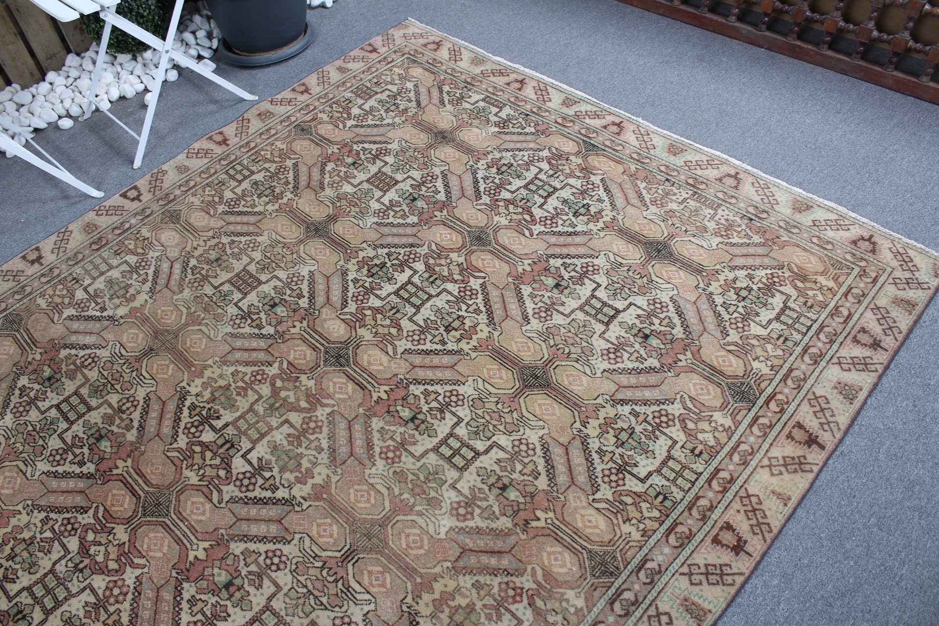 Oushak Halıları, 6x9,1 ft Büyük Halı, Kahverengi Anadolu Halıları, Yer Halıları, Türk Halıları, Vintage Halı, Salon Halısı, Yemek Odası Halısı, Soyut Halılar