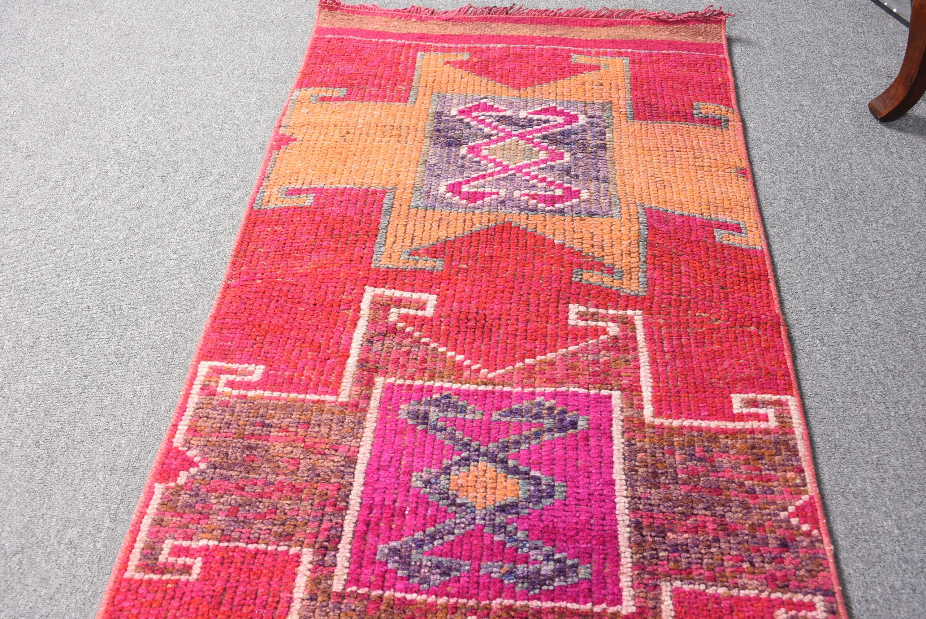 Turkish Rug, Oriental Rugs, Red Moroccan Rug, Cute Rug, Vintage Rug, Corridor Rugs, Rugs for Hallway, 2.3x10.3 ft Runner Rugs