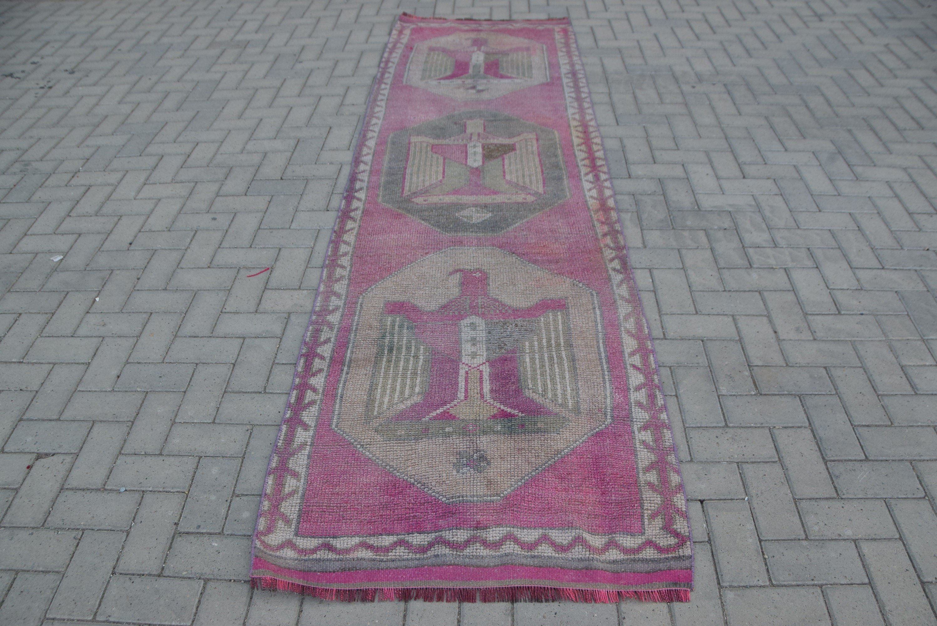 Wool Rug, Rugs for Stair, Corridor Rugs, 3x10.3 ft Runner Rug, Stair Rug, Turkish Rug, Vintage Rug, Pink Moroccan Rugs