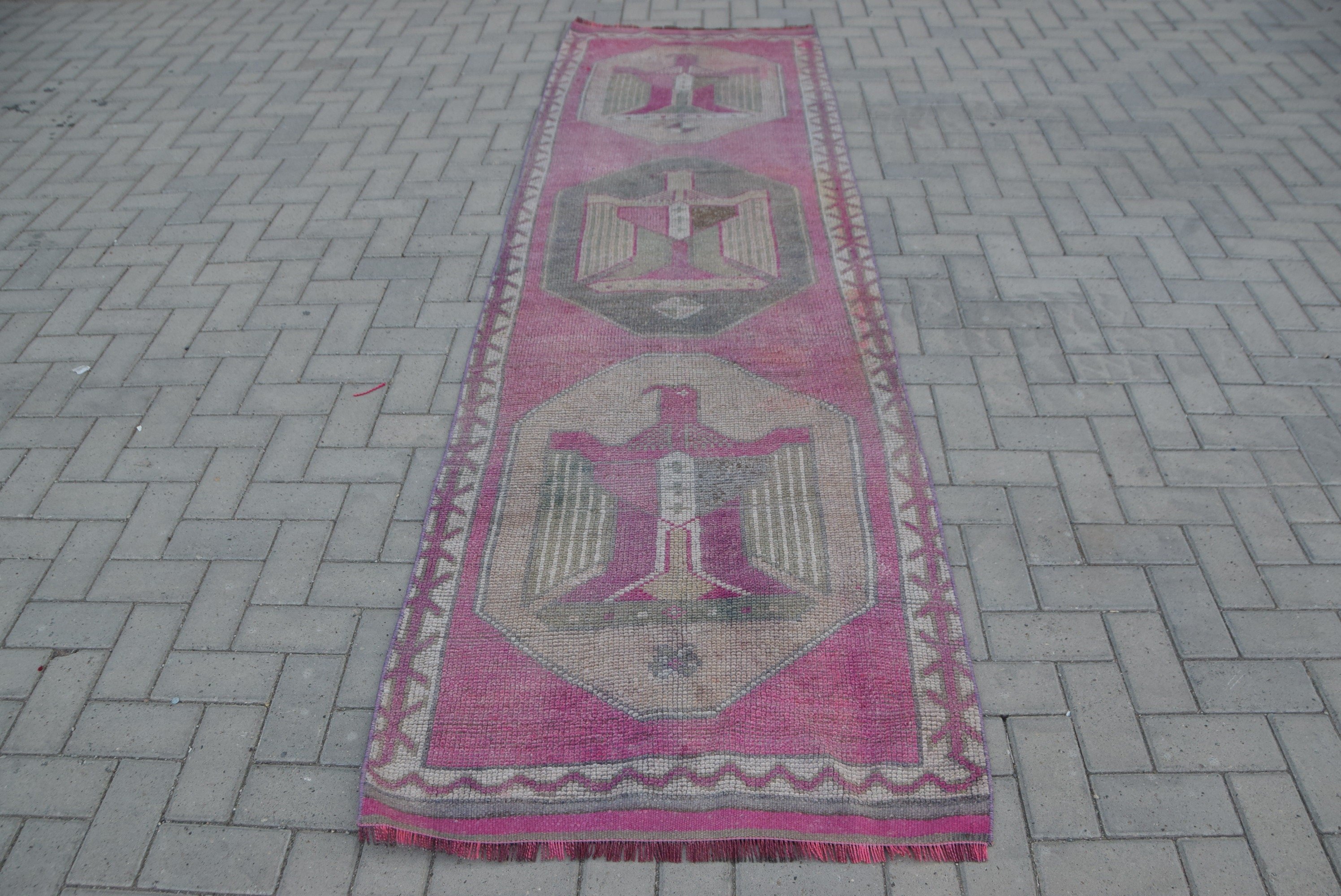 Yün Halı, Merdiven Halıları, Koridor Halıları, 3x10,3 ft Koşucu Halısı, Merdiven Halısı, Türk Halısı, Vintage Halı, Pembe Fas Halıları