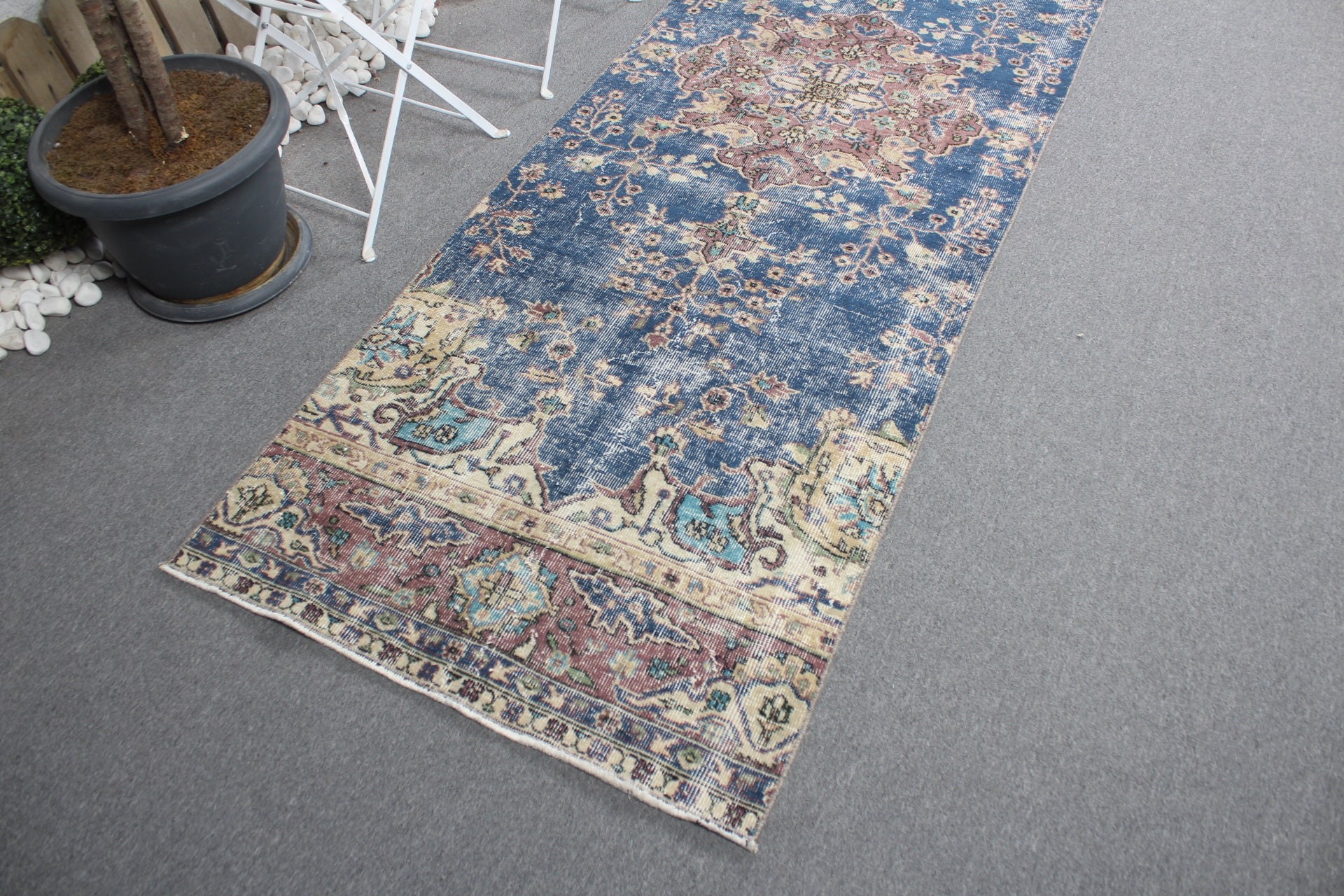 Blue Antique Rug, Vintage Rugs, Oushak Rug, Hallway Rugs, Oriental Rug, Stair Rug, Turkish Rug, Rugs for Corridor, 3x9.6 ft Runner Rugs