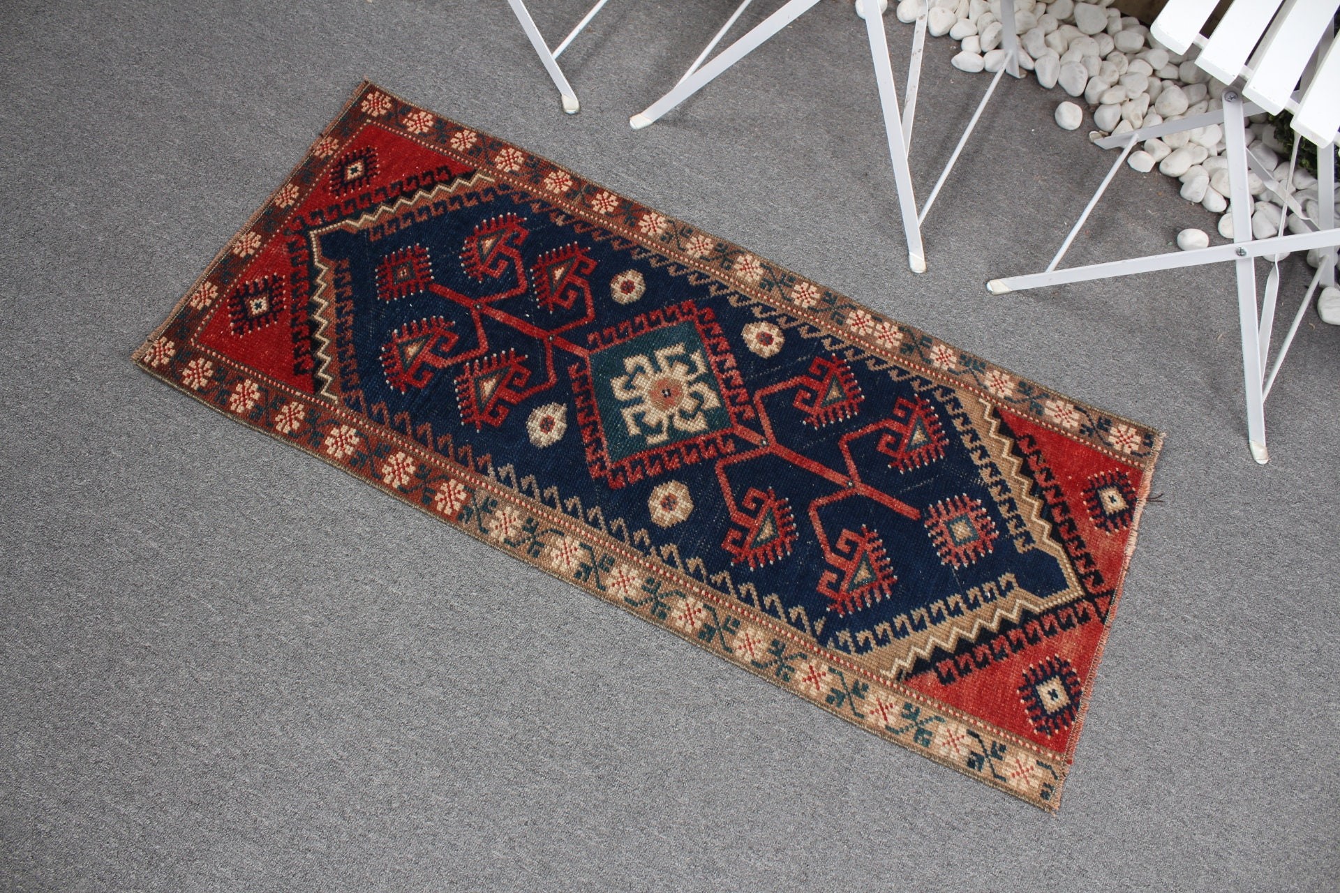 Duvara Asılan Halılar, Yatak Odası Halısı, Soğuk Halı, Mavi Anadolu Halısı, 1.7x3.8 ft Küçük Halı, Türk Halısı, Vintage Halı, Yün Halılar, Yatak Odası Halıları