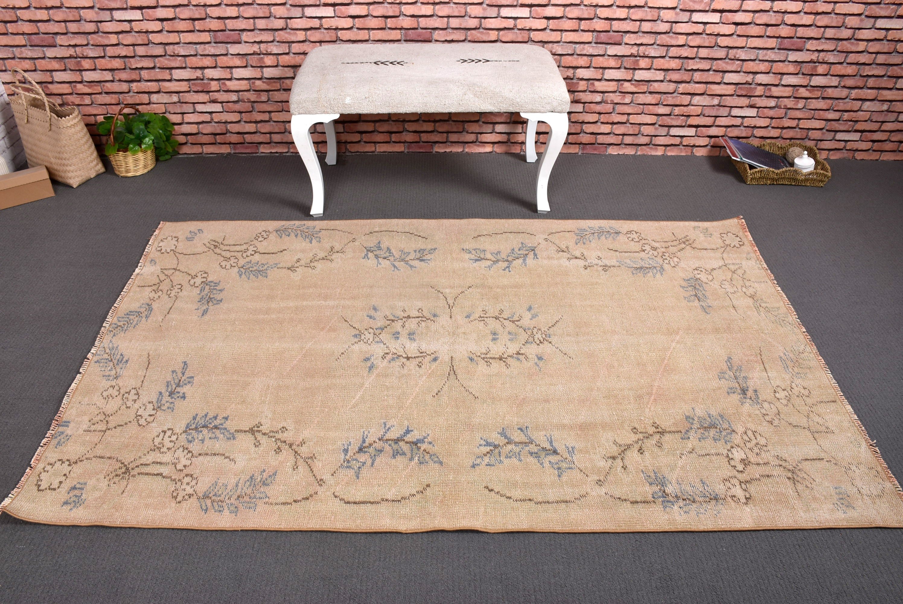 Vintage Rug, Turkish Rugs, Nursery Rug, Anatolian Rugs, 4.2x6.7 ft Area Rugs, Living Room Rugs, Beige Handwoven Rugs, Handwoven Rugs