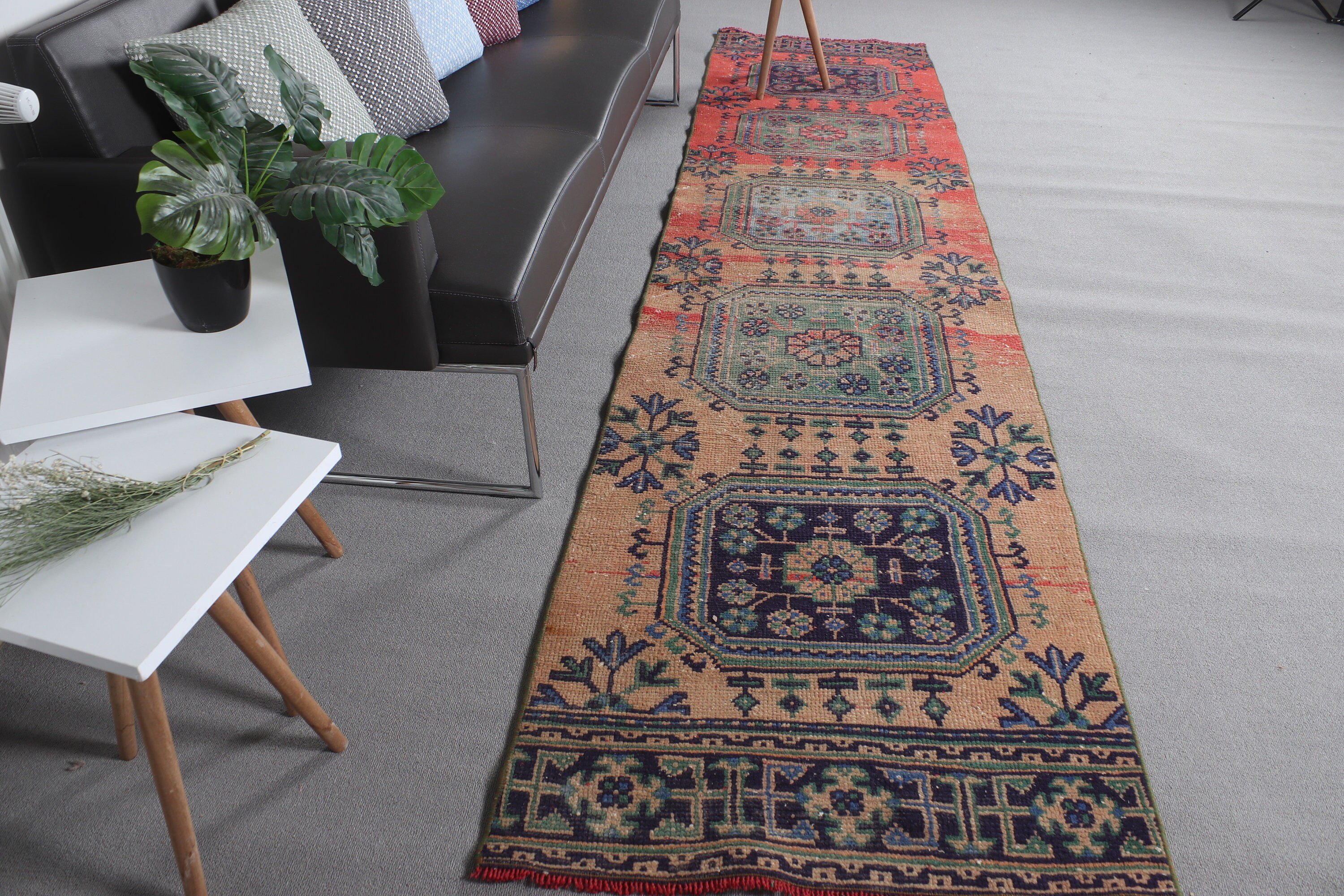 Vintage Halı, Koridor Halısı, Yün Halı, Türk Halıları, Merdiven Halısı, 2,5x11,4 ft Runner Halıları, Ev Dekorasyonu Halıları, Özel Halılar, Kırmızı Oryantal Halılar