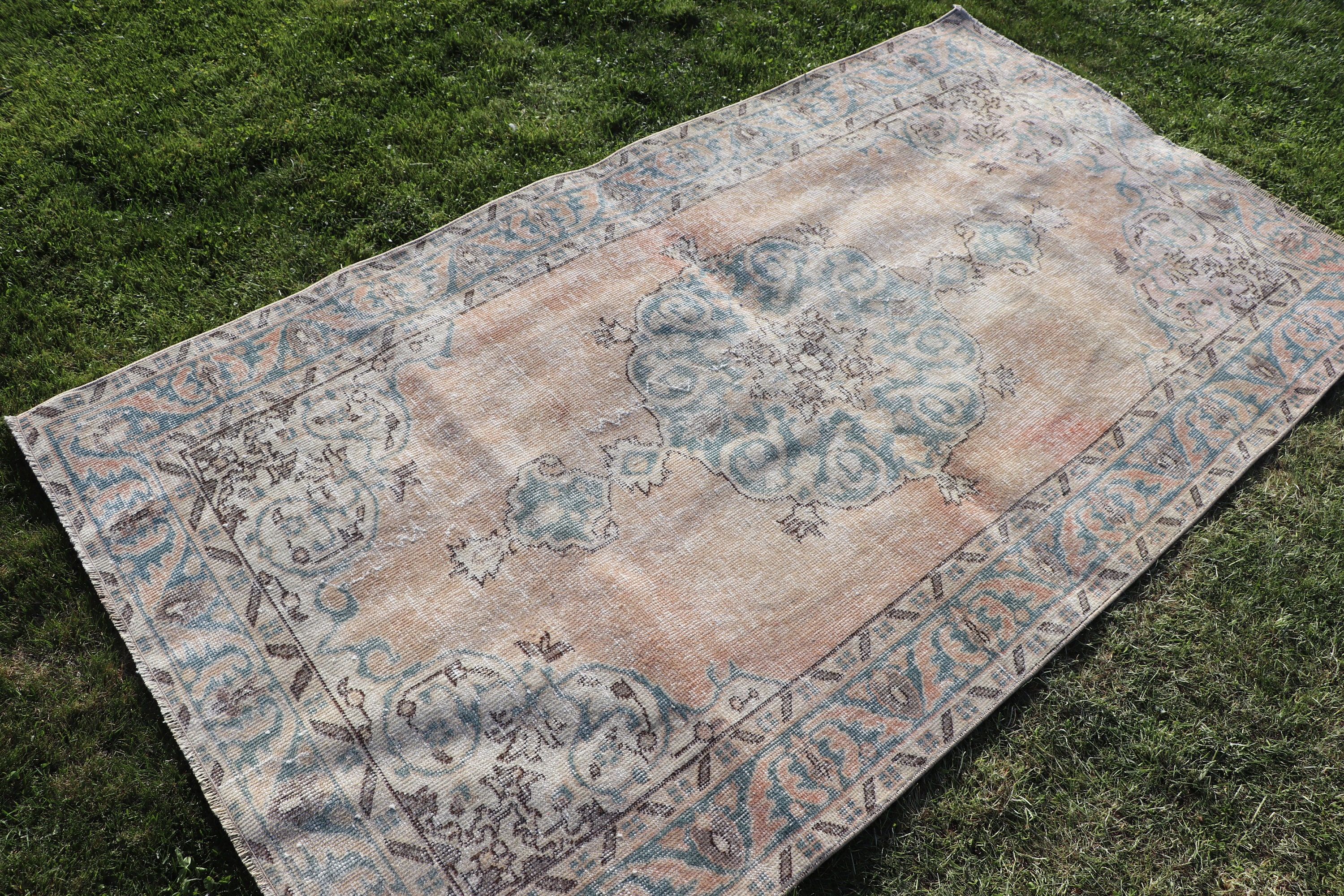 Vintage Halı, Antika Halılar, Bej Soğuk Halı, 3,7x6,8 ft Alan Halısı, Türk Halıları, Oturma Odası Halıları, El Yapımı Halı, Nötr Halılar, Yatak Odası Halısı