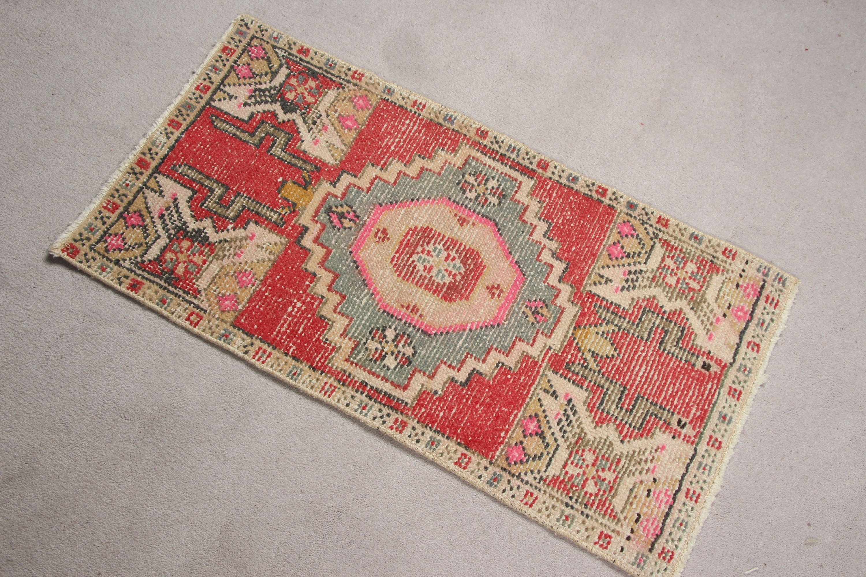 Vintage Rugs, 1.5x2.9 ft Small Rug, Antique Rug, Door Mat Rugs, Rugs for Bedroom, Red Kitchen Rugs, Bath Rug, Turkish Rug, Wool Rug