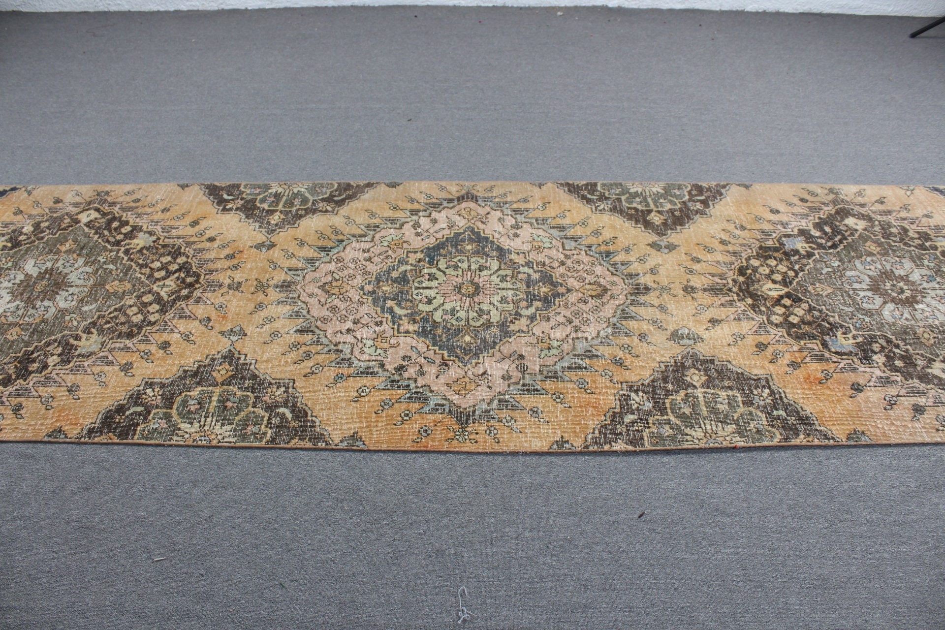 Turkish Rug, Rugs for Corridor, Orange Antique Rug, Vintage Rug, Ethnic Rug, 3.5x12.9 ft Runner Rug, Kitchen Rug, Bedroom Rug