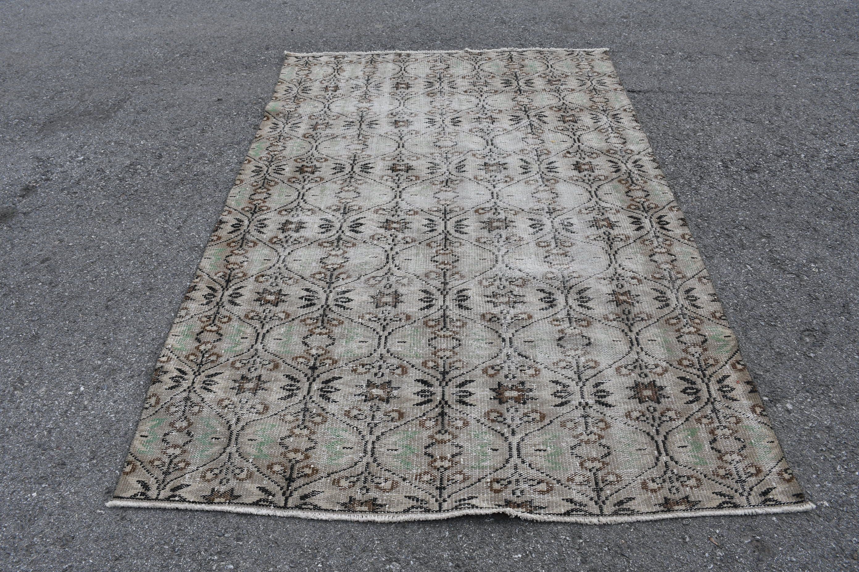 Brown Cool Rug, Indoor Rug, Abstract Rug, Vintage Rug, Turkish Rugs, Rugs for Bedroom, Cool Rugs, 4.9x7.3 ft Area Rug