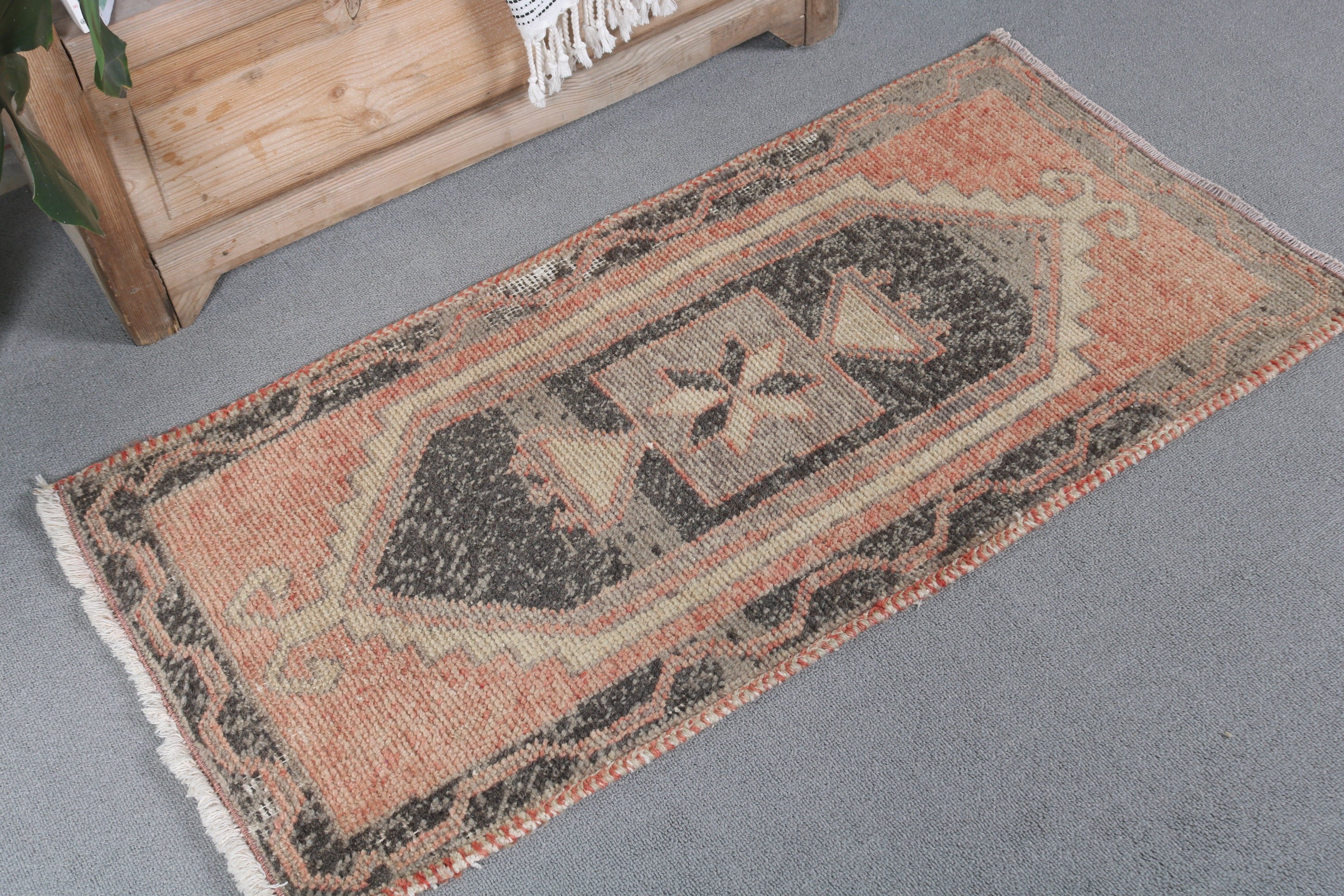 Turuncu Ev Dekor Halısı, Oushak Halısı, Vintage Halı, 1.6x3.4 ft Küçük Halı, Boho Halısı, Mutfak Halısı, Türk Halısı, Araba Paspas Halısı, Anadolu Halısı