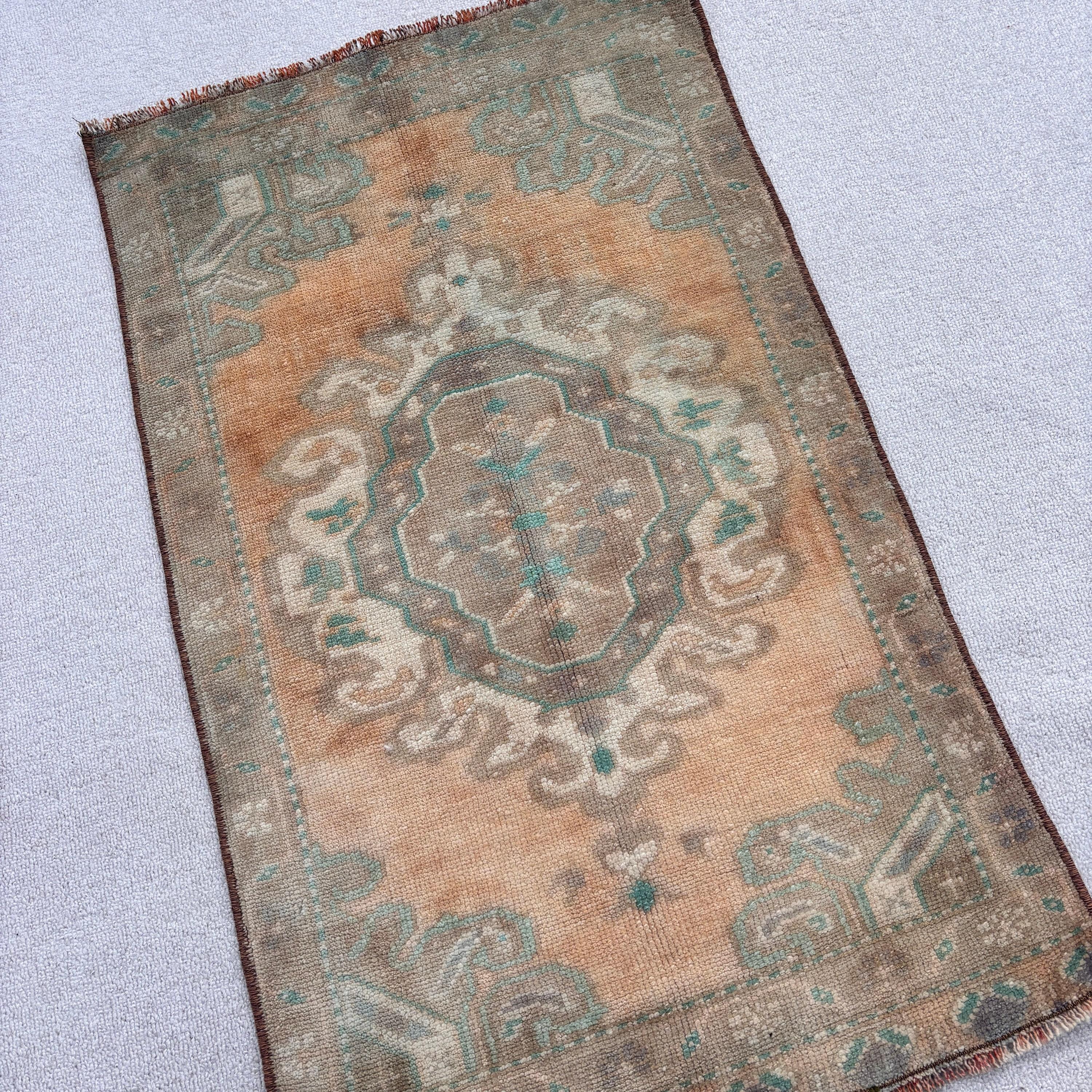 Turuncu Yün Halı, Banyo Halıları, El Dokuma Halı, Vintage Halılar, 1.9x3.1 ft Küçük Halılar, Türk Halısı, El Yapımı Halılar, Kapı Paspası Halısı