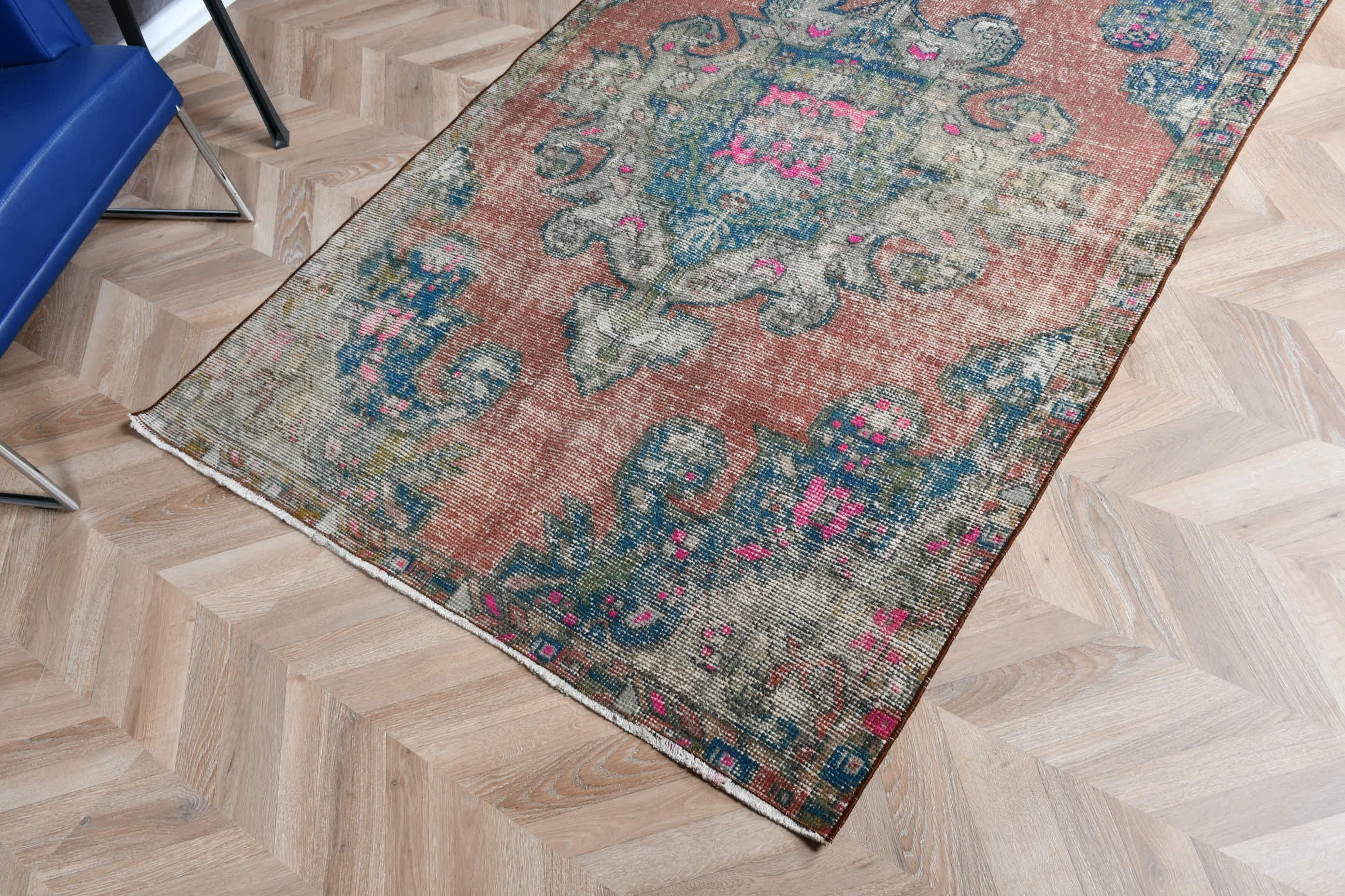 Turuncu 4.4x6.7 ft Alan Halısı, Etnik Halılar, Yemek Odası Halıları, Türk Halısı, Oushak Halısı, Vintage Halı, İç Mekan Halısı, Ev Dekorasyonu Halıları