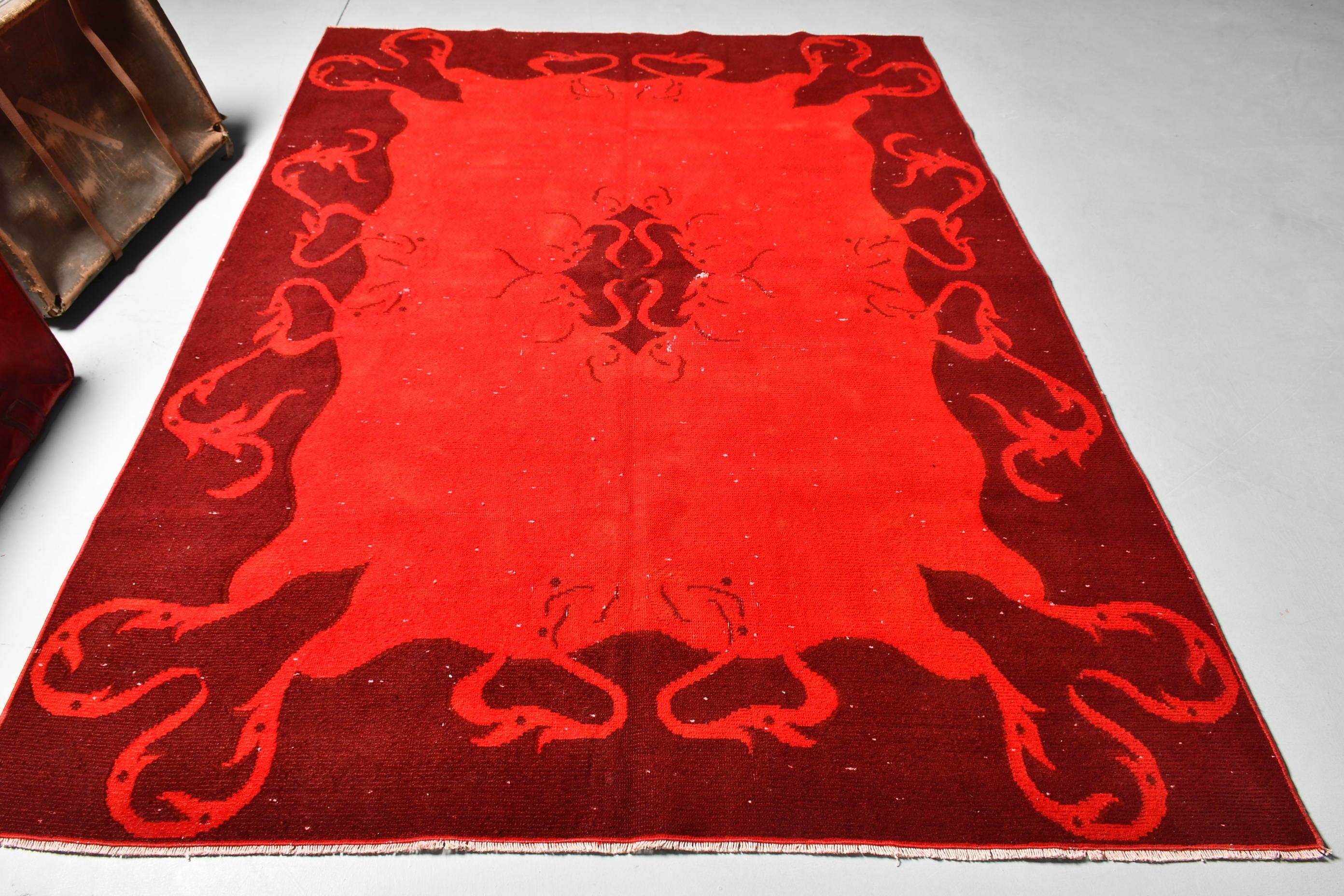 Red Wool Rug, Salon Rug, Rugs for Salon, Vintage Rug, Bedroom Rug, 5.6x7.9 ft Large Rug, Antique Rugs, Dining Room Rugs, Turkish Rug