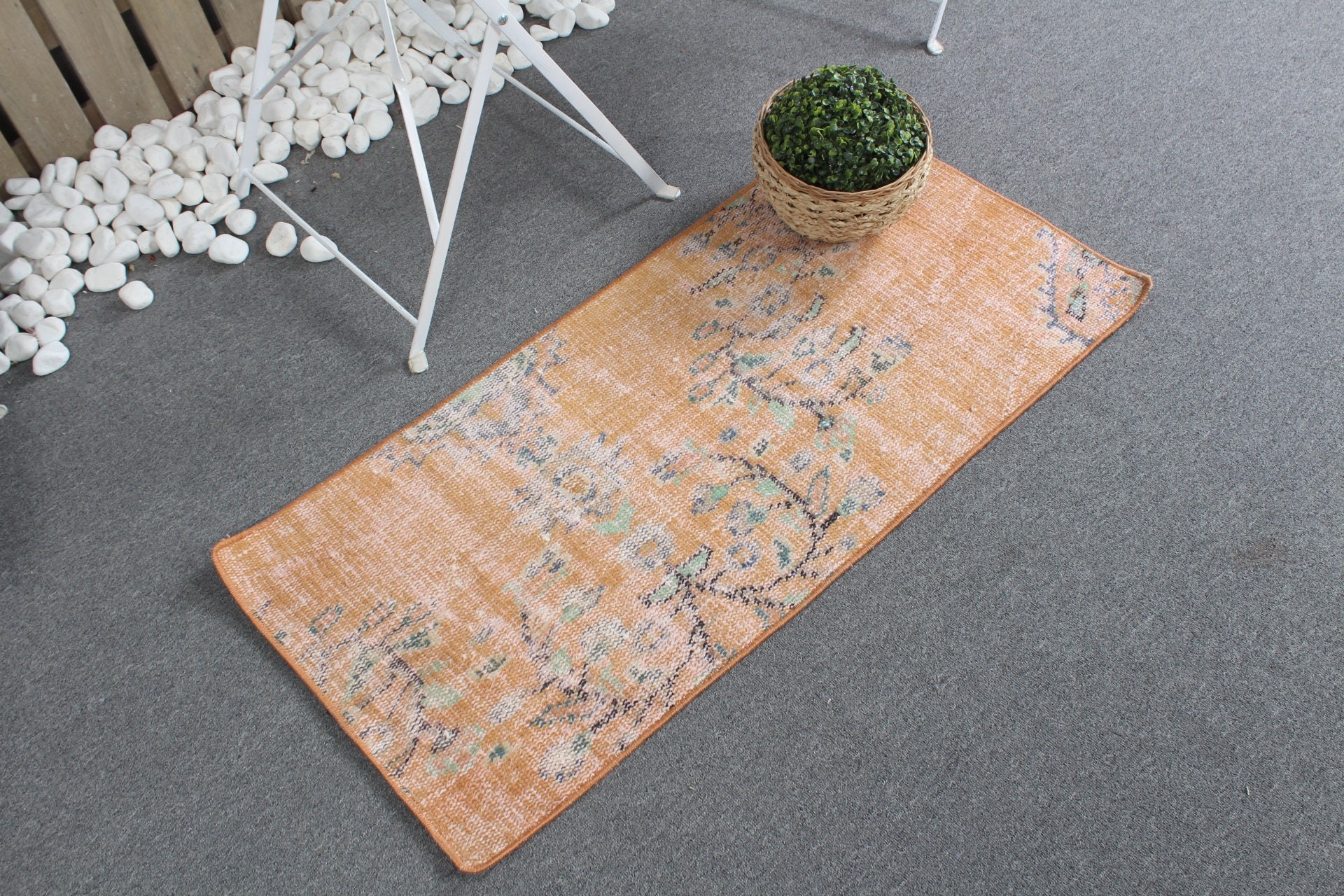 Vintage Rug, Kitchen Rug, Bedroom Rug, Orange Floor Rug, Wall Hanging Rugs, Home Decor Rug, Old Rugs, Turkish Rugs, 1.6x3.6 ft Small Rug