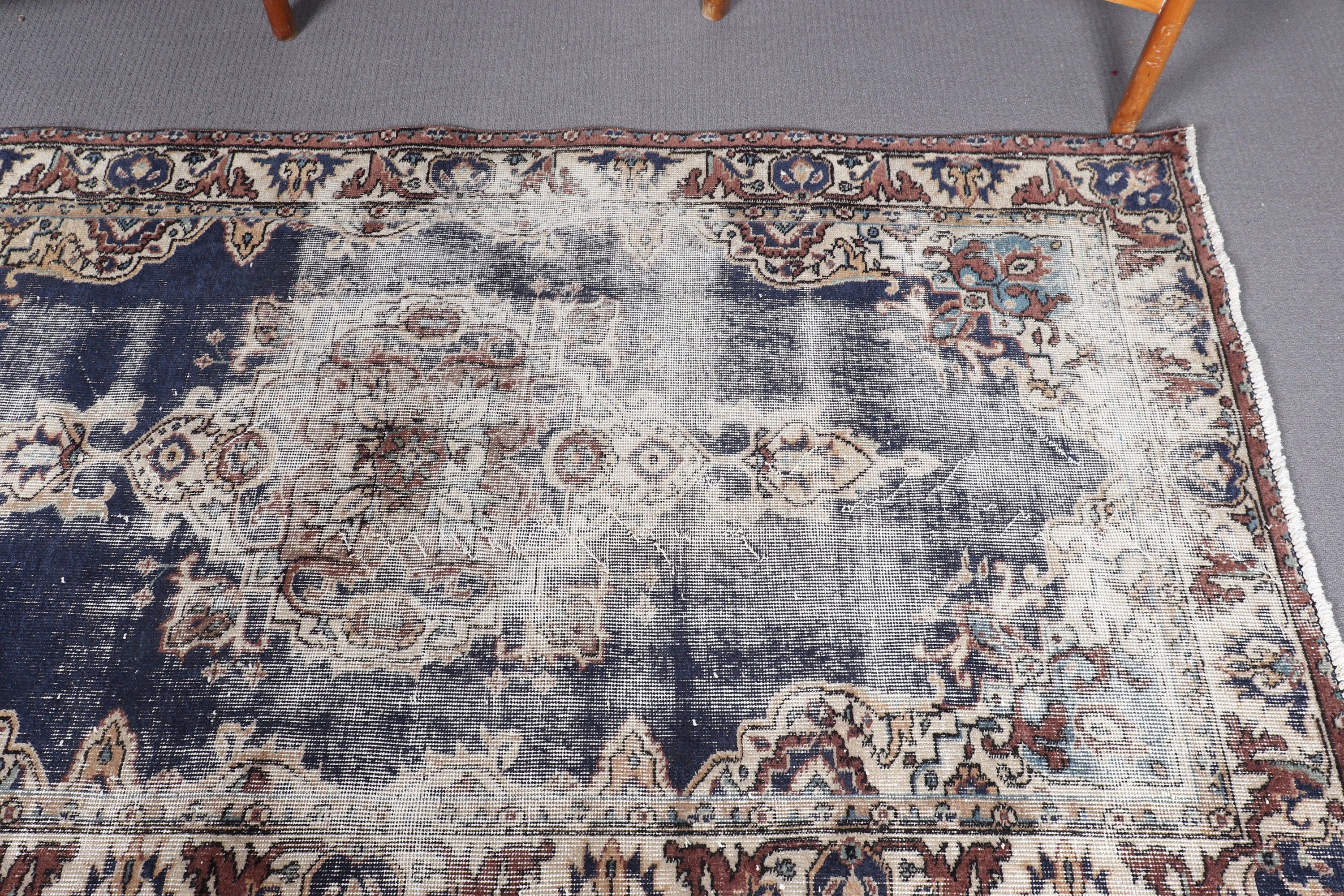 Blue Anatolian Rug, Vintage Rug, Kitchen Rug, Bohemian Rugs, Wool Rugs, Rugs for Kitchen, Turkish Rugs, 3.7x6.5 ft Area Rugs