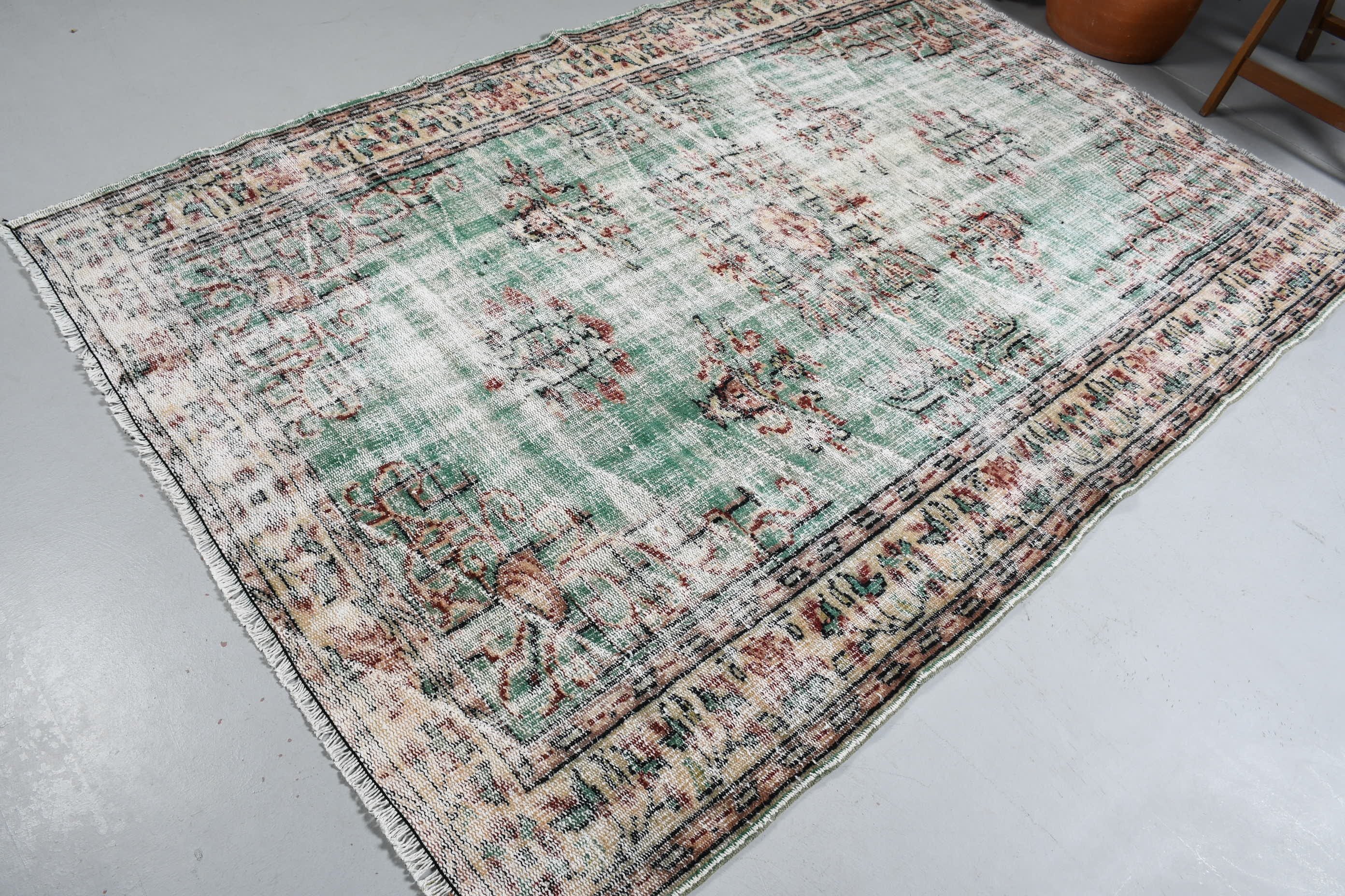 5.6x8.1 ft Large Rugs, Turkish Rug, Dining Room Rugs, Green Moroccan Rugs, Living Room Rug, Bedroom Rug, Old Rug, Vintage Rug