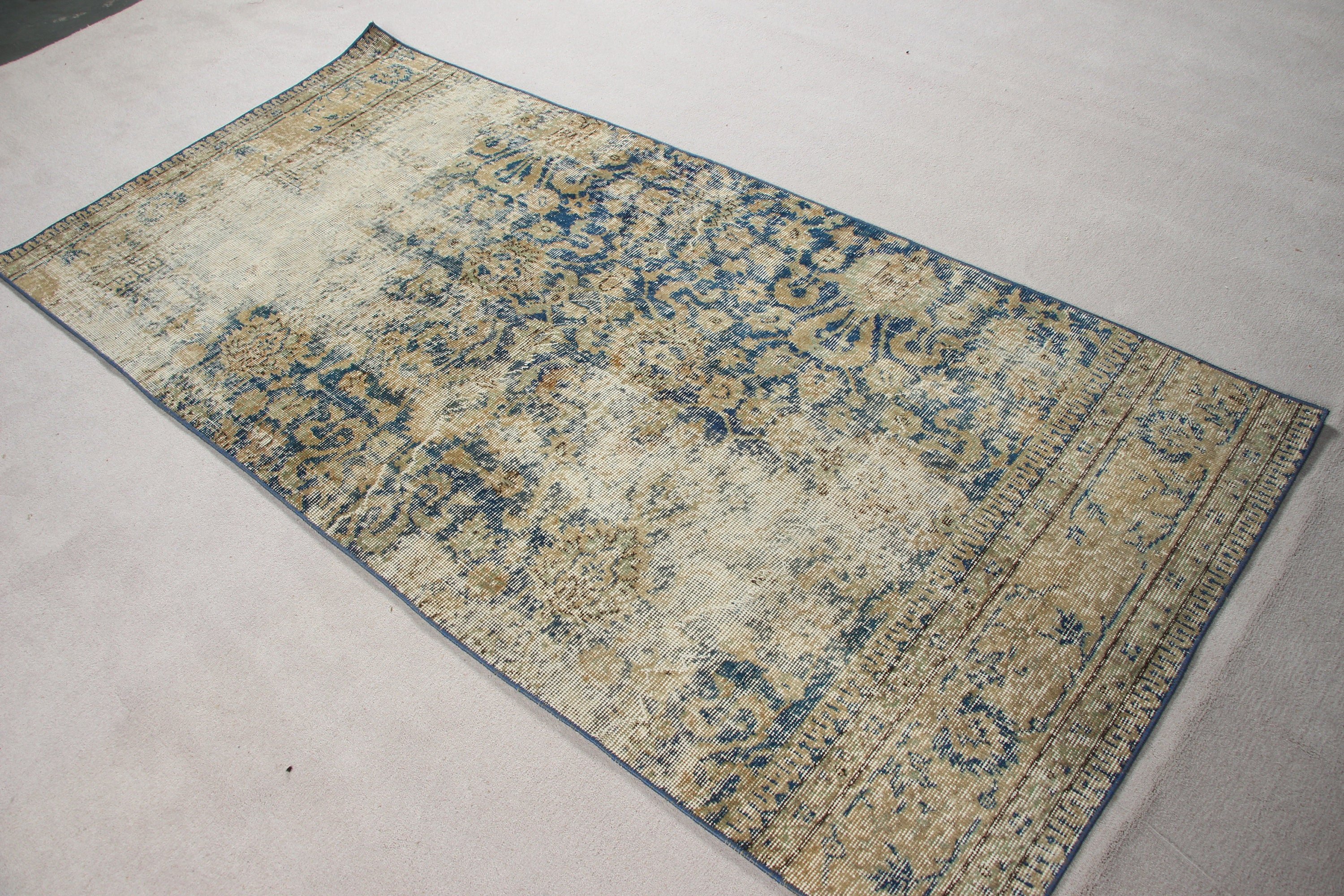 Rugs for Bedroom, Turkish Rug, 3.3x7 ft Accent Rug, Blue Antique Rugs, Vintage Decor Rug, Wool Rug, Vintage Rug, Kitchen Rugs, Nursery Rug