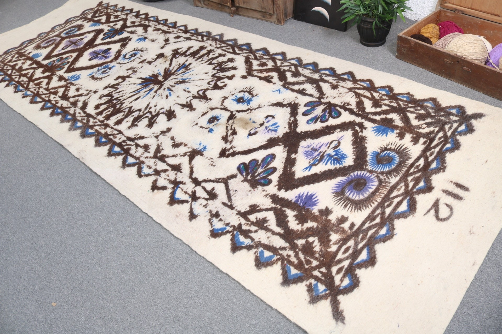 Vintage Runner Rug, Neutral Rugs, Vintage Rugs, Exotic Rugs, Turkish Rugs, Beige Oushak Rugs, 4.6x12.5 ft Runner Rug, Geometric Rug