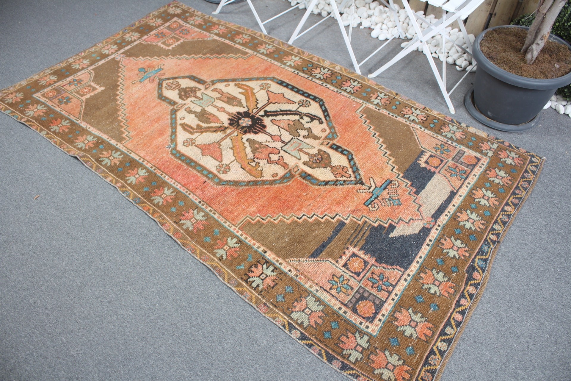 Bedroom Rug, Vintage Decor Rug, Turkish Rug, Moroccan Rug, Orange  3.8x7 ft Area Rugs, Rugs for Dining Room, Vintage Rug