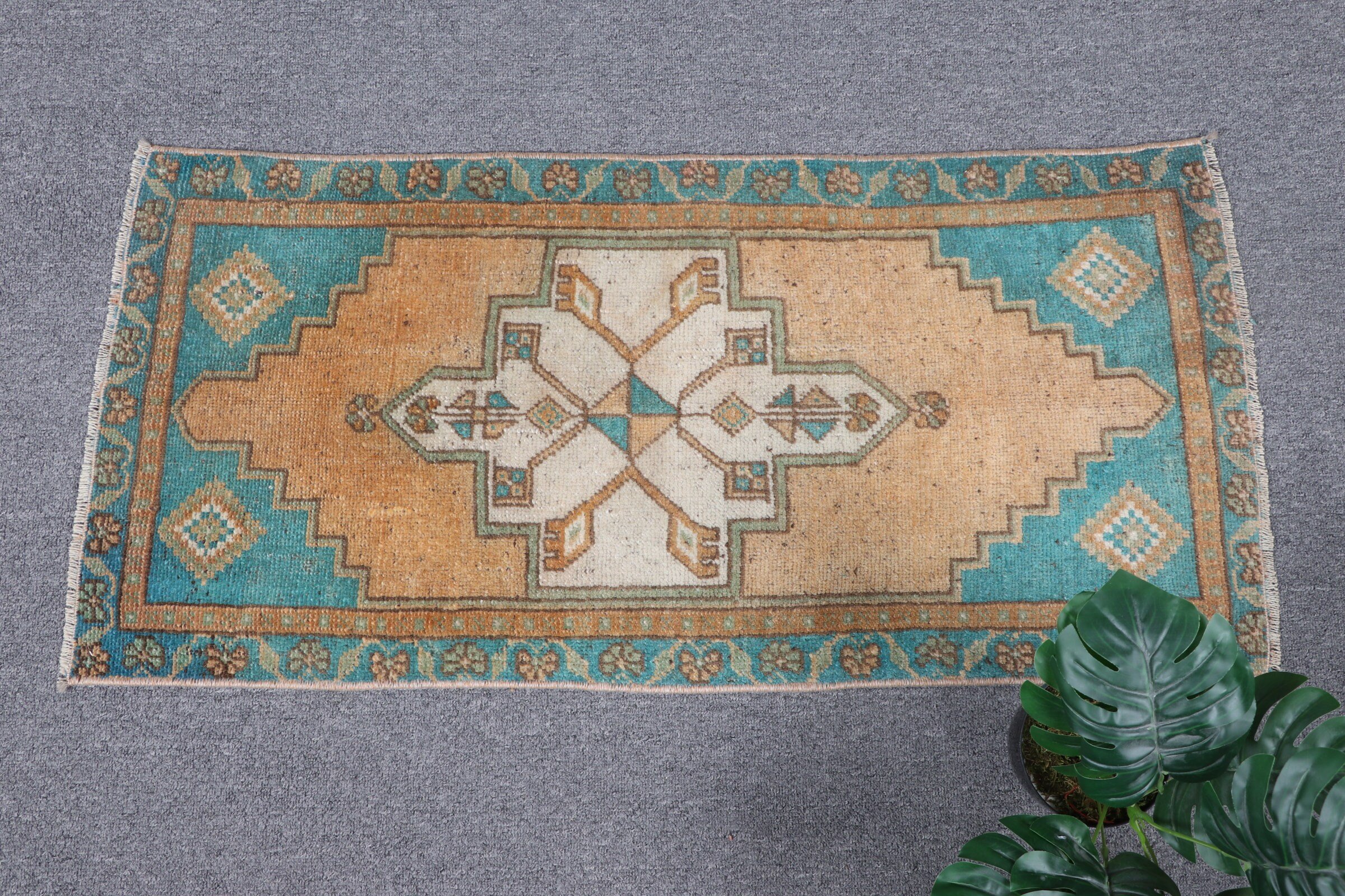 Orange Oriental Rugs, Kitchen Rug, Turkish Rug, Vintage Rugs, Door Mat Rug, 1.5x3.1 ft Small Rugs, Pastel Rug, Rugs for Door Mat, Floor Rug