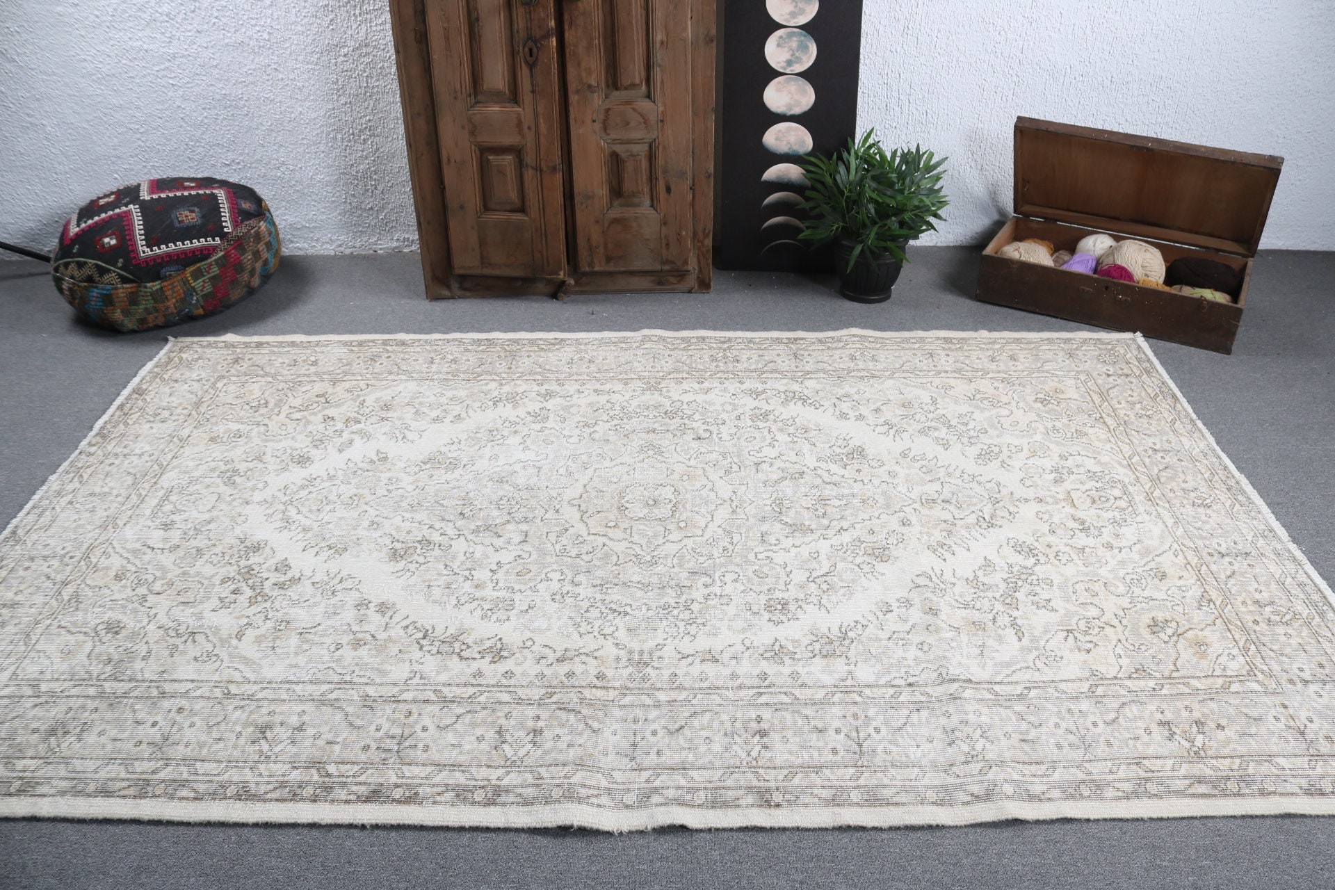 5.5x9 ft Büyük Halı, Salon Halısı, Türk Halısı, Düz Dokuma Halı, Bej Modern Halılar, Estetik Halı, Oryantal Halı, Oturma Odası Halısı, Vintage Halılar