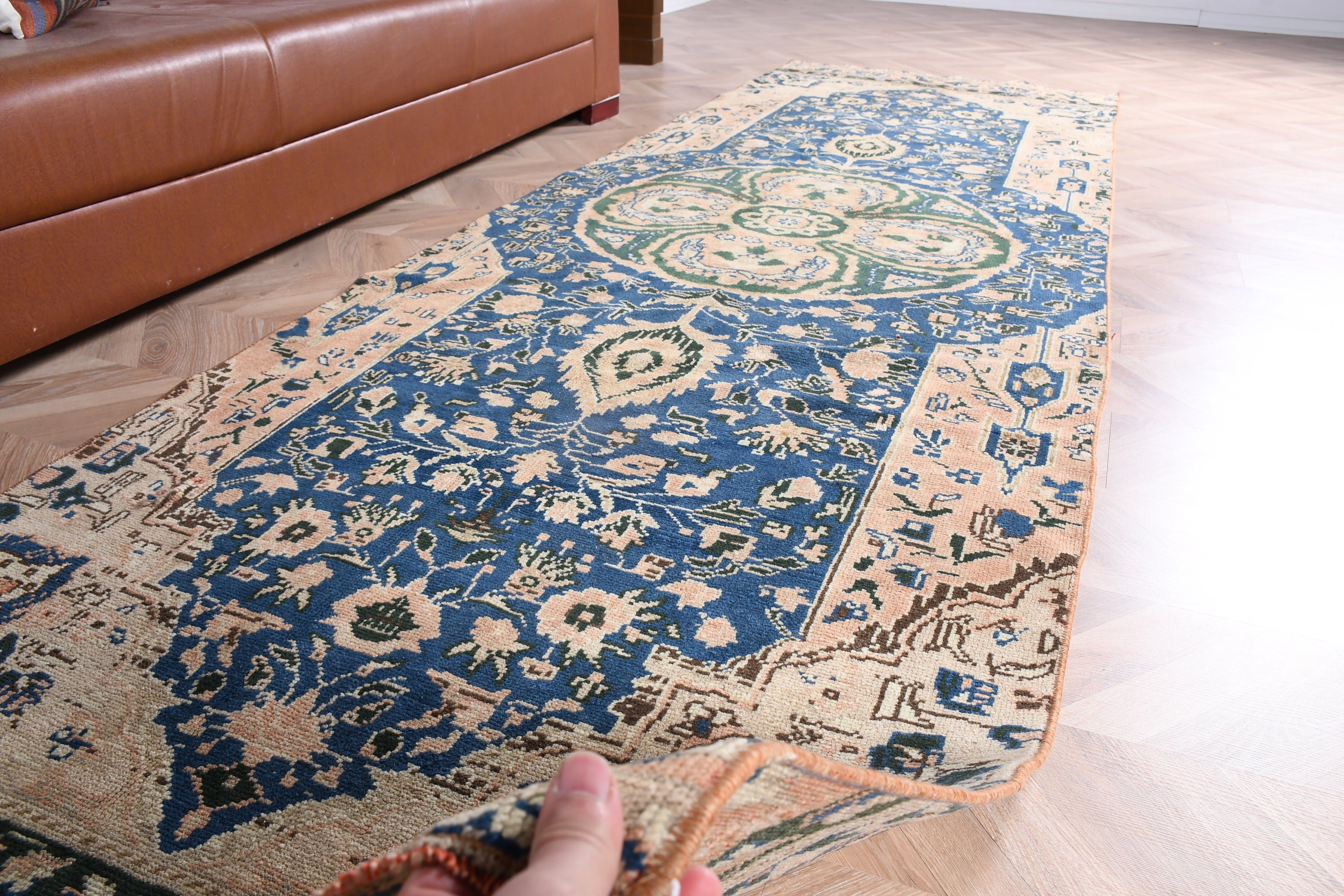 Antika Halı, Mavi Oryantal Halı, Türk Halıları, Vintage Halılar, Etnik Halı, Runner Halıları, 3.5x11.5 ft Runner Halı, Merdiven Halısı