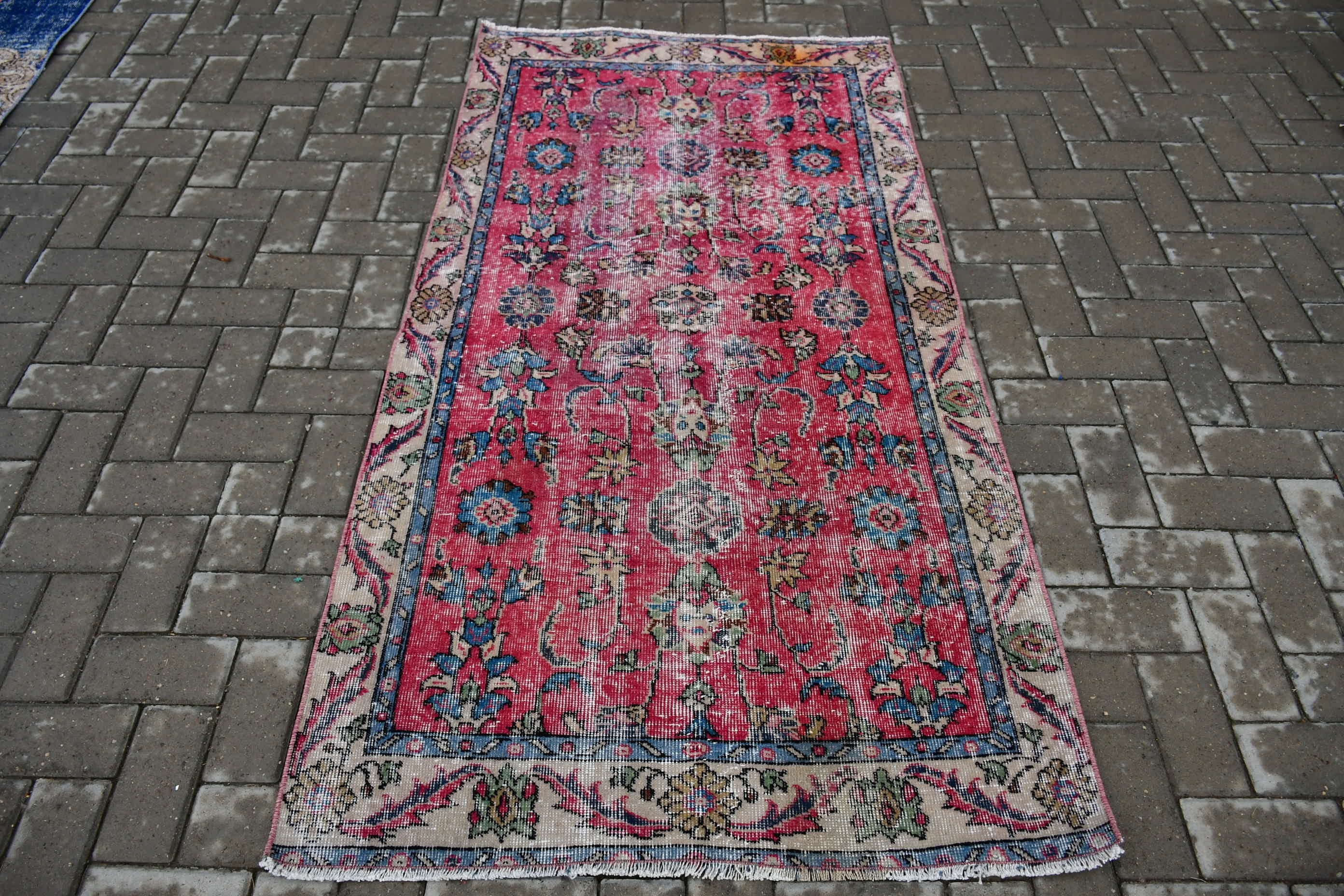 Kitchen Rug, 3.3x6.3 ft Accent Rugs, Nursery Rug, Boho Rug, Vintage Rugs, Oriental Rug, Turkish Rug, Rugs for Kitchen, Red Kitchen Rugs