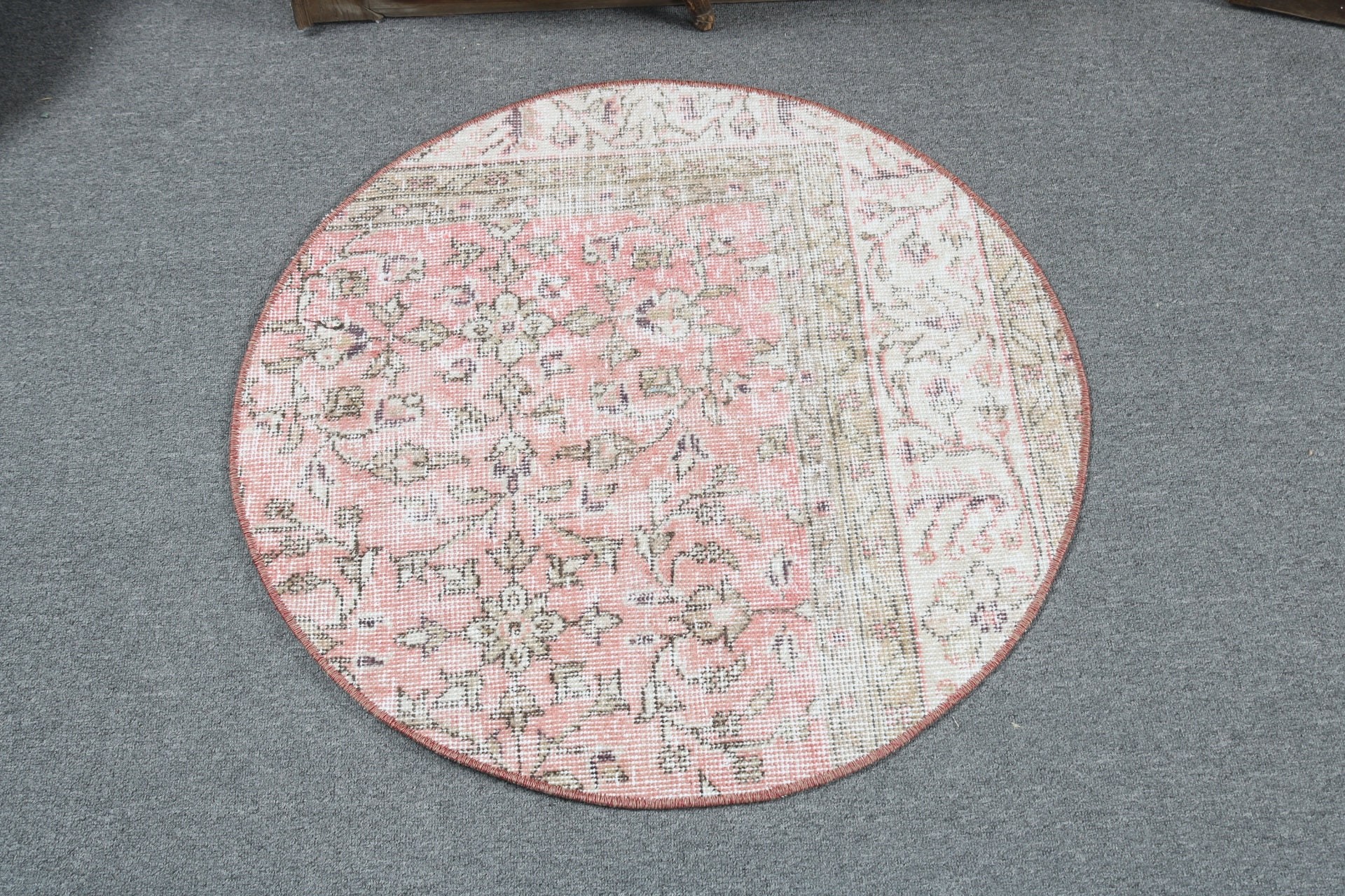 Pink Geometric Rugs, Antique Rug, Kitchen Rug, Artistic Rug, Vintage Rug, Car Mat Rug, Rugs for Entry, 2.6x2.6 ft Small Rug, Turkish Rugs