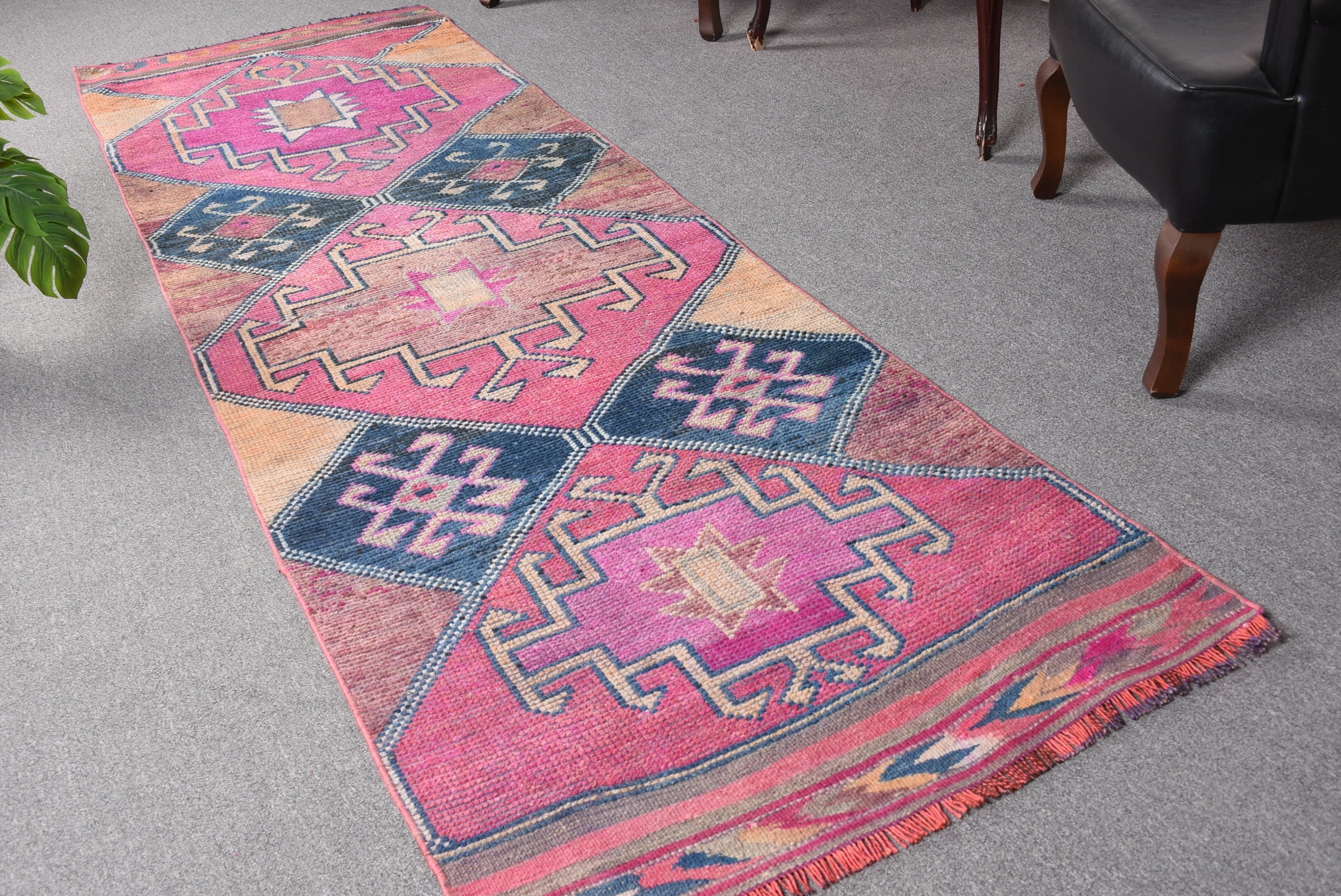 Anatolian Rugs, Pink Floor Rugs, Kitchen Rug, Vintage Rugs, 3x9.7 ft Runner Rug, Rugs for Kitchen, Corridor Rug, Wedding Rugs, Turkish Rugs